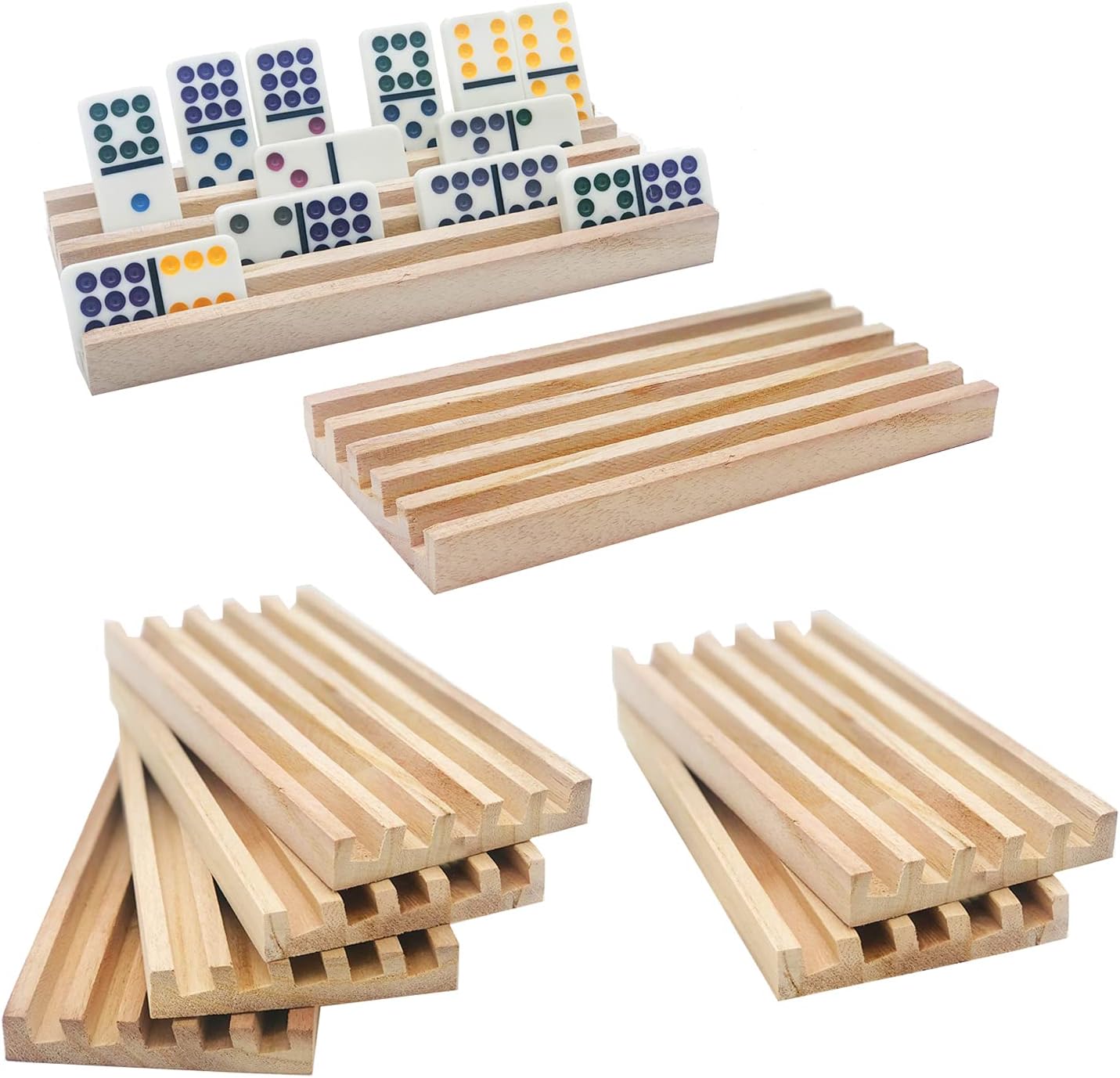 Wooden Domino Trays/Racks Set of 8 Mexican Train Domino Trays/Racks Double 12 Tiles Holders Rack Domino Tiles Holders Domino Wood Holder【 Dominoes not Included】