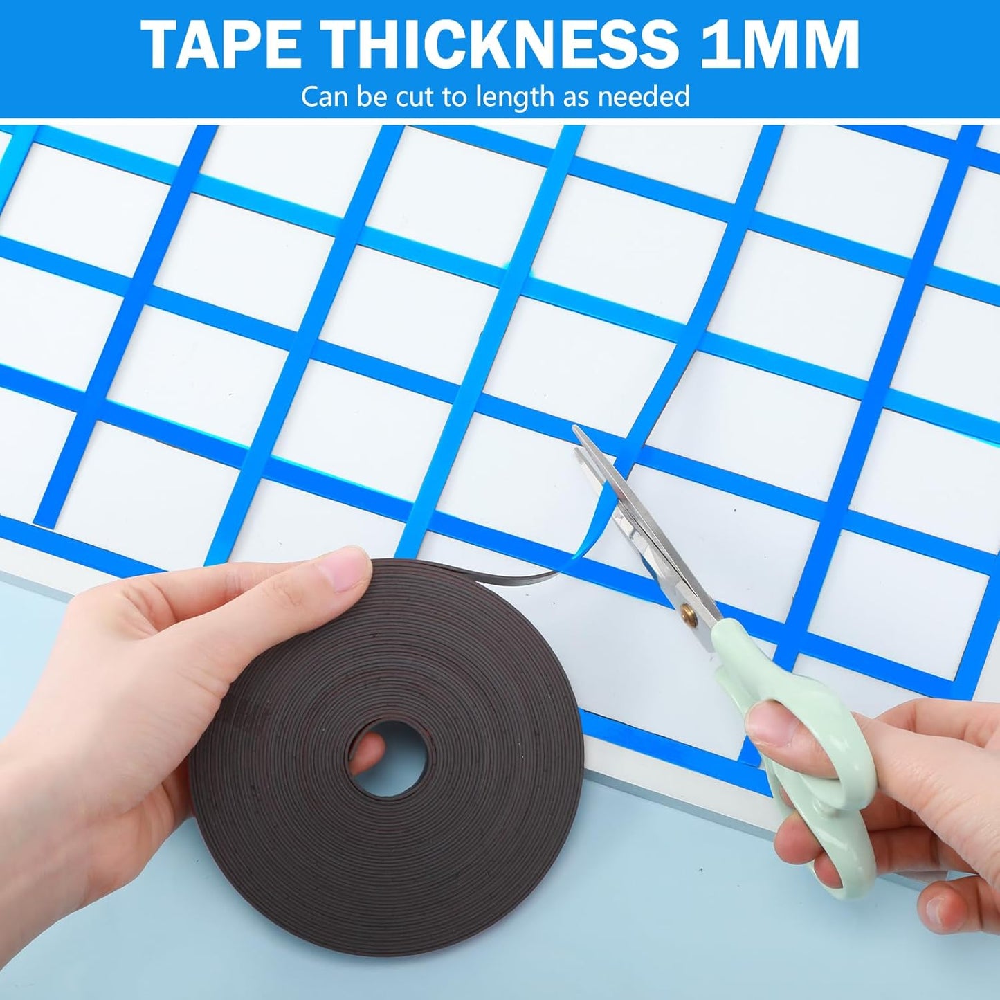 Magnetic Tape Roll Thin Strips, 1/4 Inch x 33 Feet Magnetic Board Dividers Whiteboard Graphic Decorative Tape Marking Line for Classroom Office Art Accessories(Blue)