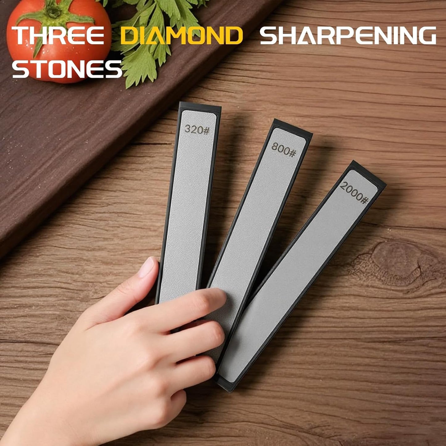 Adjustable Knife Sharpening Kit - Diamond Stones from Repair (320) to Polish (2000) for Dull Blades | Angle Guide for Chef, Hunting, Pocket Knives