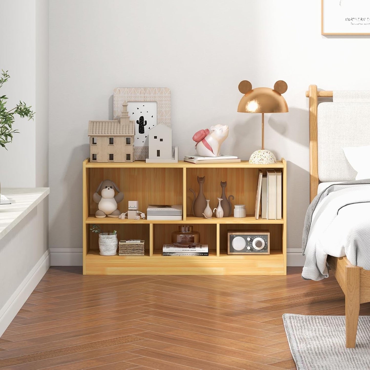 LOKO 2 Tier 5 Cube Bookcase, Open Shelf Storage Cabinet, Wooden Display Cabinet Shelf, Multipurpose Bookshelf for Living Room, Bedroom, Hallway, Home Office, Classroom (Yellow)