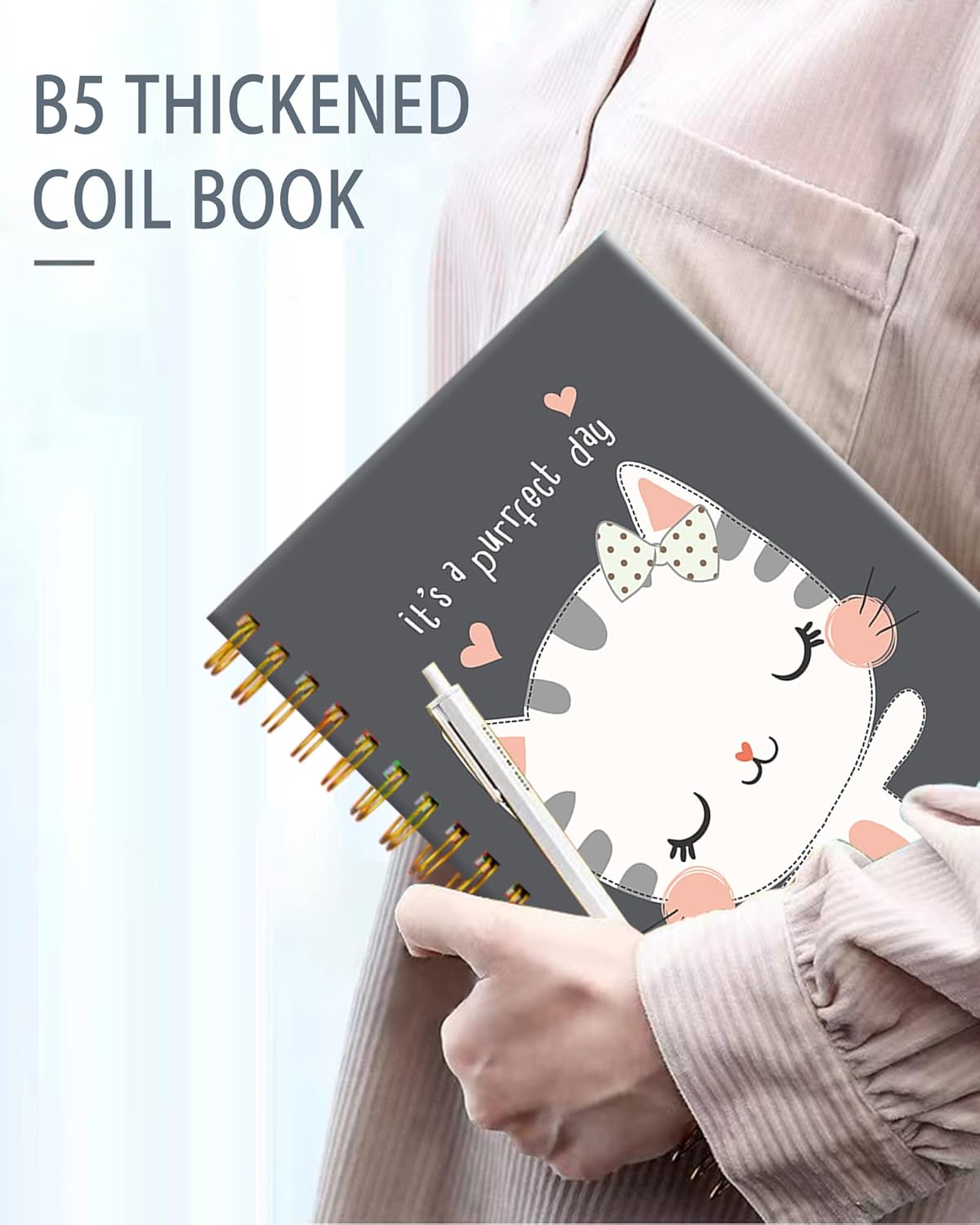 iampanda Spiral Journal Notebook,Strong Twin-Wire Binding with Premium Paper for Girl Women,60 Sheets A5 College Ruled Notebook/Journal,Perfect for School Office Home Gifts,Cute Cat