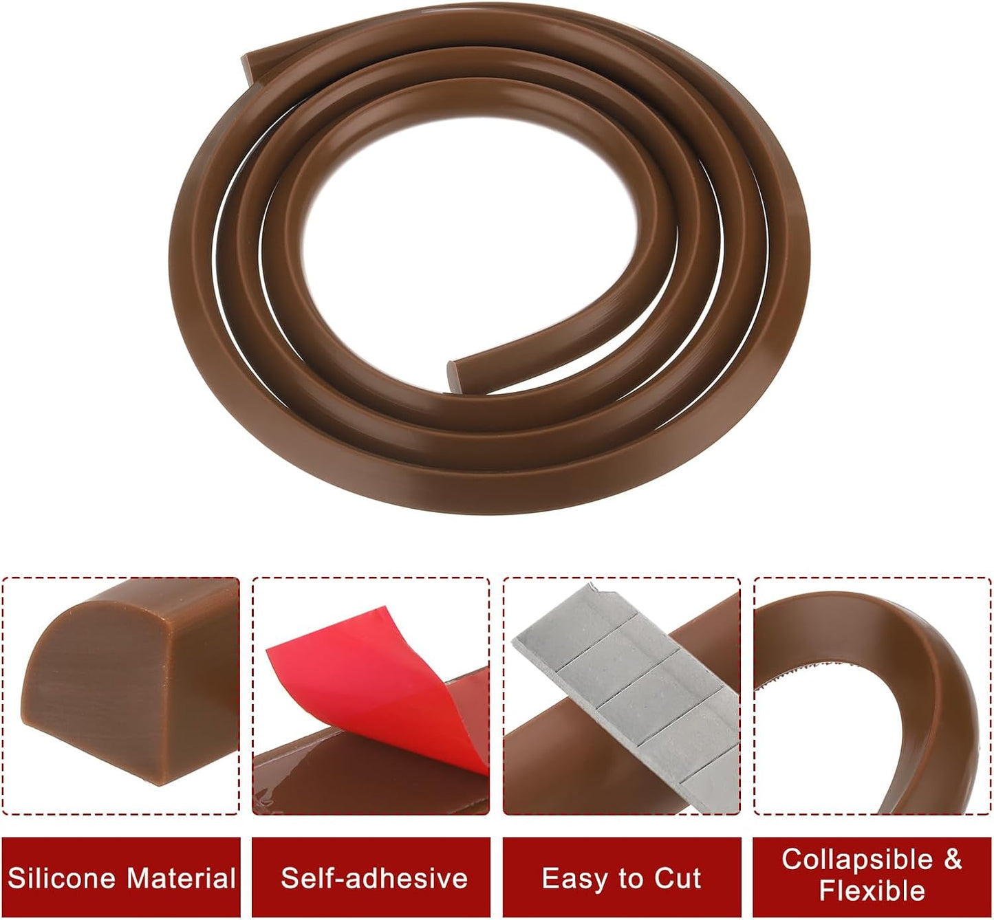 uxcell Flexible Molding Trim, 98 Inch Flexible Quarter Round Molding Silicone Peel and Stick Trim Self Adhesive Shower Water Barrier for Corner Decor Bathroom Kitchen, Brown