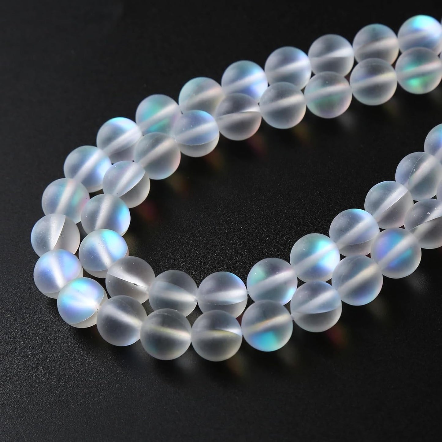 45pcs 8mm Natural White Mystic Aura Quartz Beads Frosted Matte Moonstone Round Loose Beads For Jewelry Making DIY Bracelet Necklace 15"