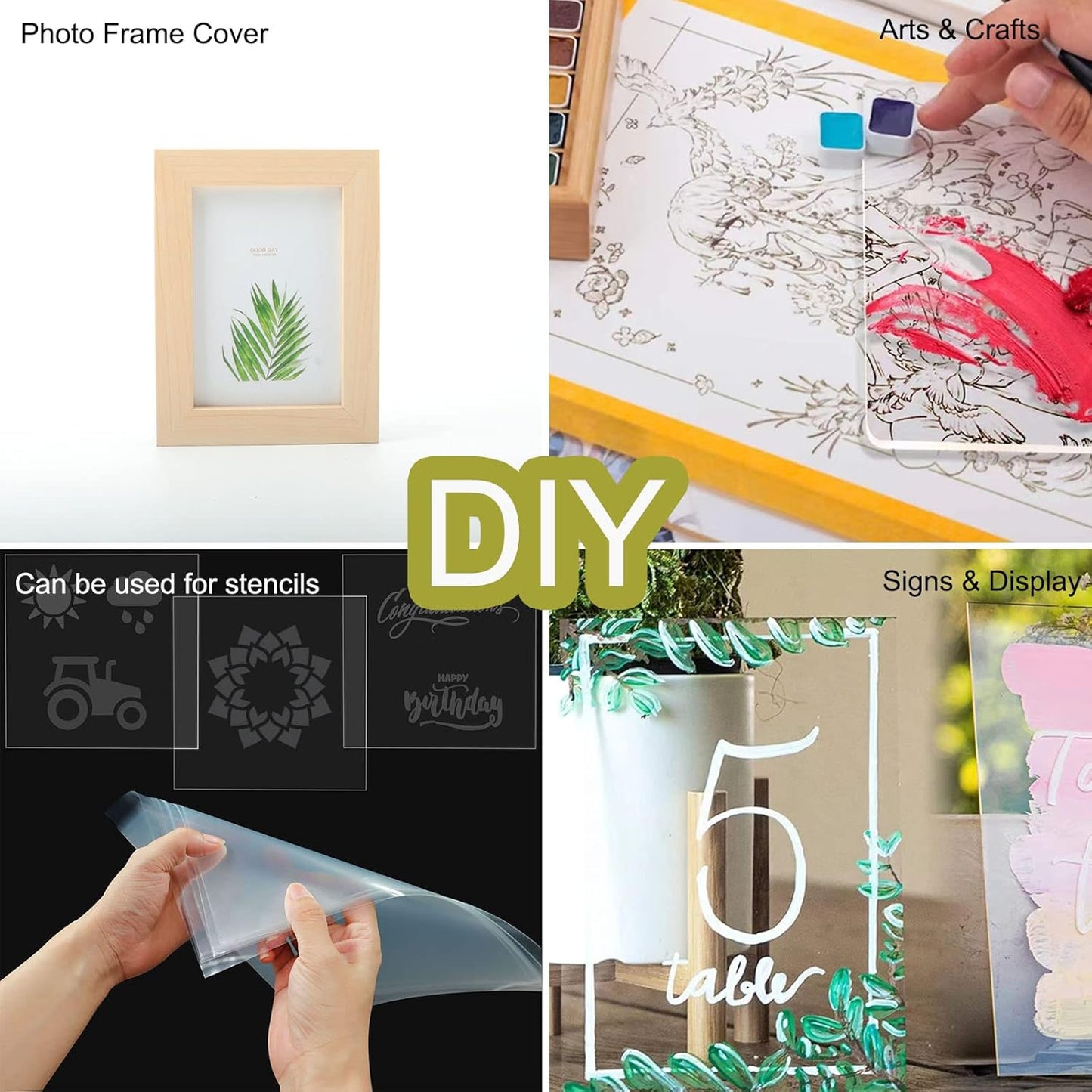 10 Pack 12x12x.02” Clear Plastic Sheet, Plexiglass Craft Plastic Sheets PET Flexible Lightweight Clear Plastic Sheets for DIY Craft Projects, Picture Frames(10, 12” x 12”x 0.02”)