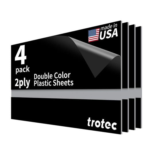 Trotec TroLase | 12"x24"x1/16", 4 Pcs | Black/Silver | 2 Ply | Modified Acrylic | Laser Engraving Double Color Plastic Sheet | Engraving Blanks for Laser, Saw, Guillotine | Made in USA
