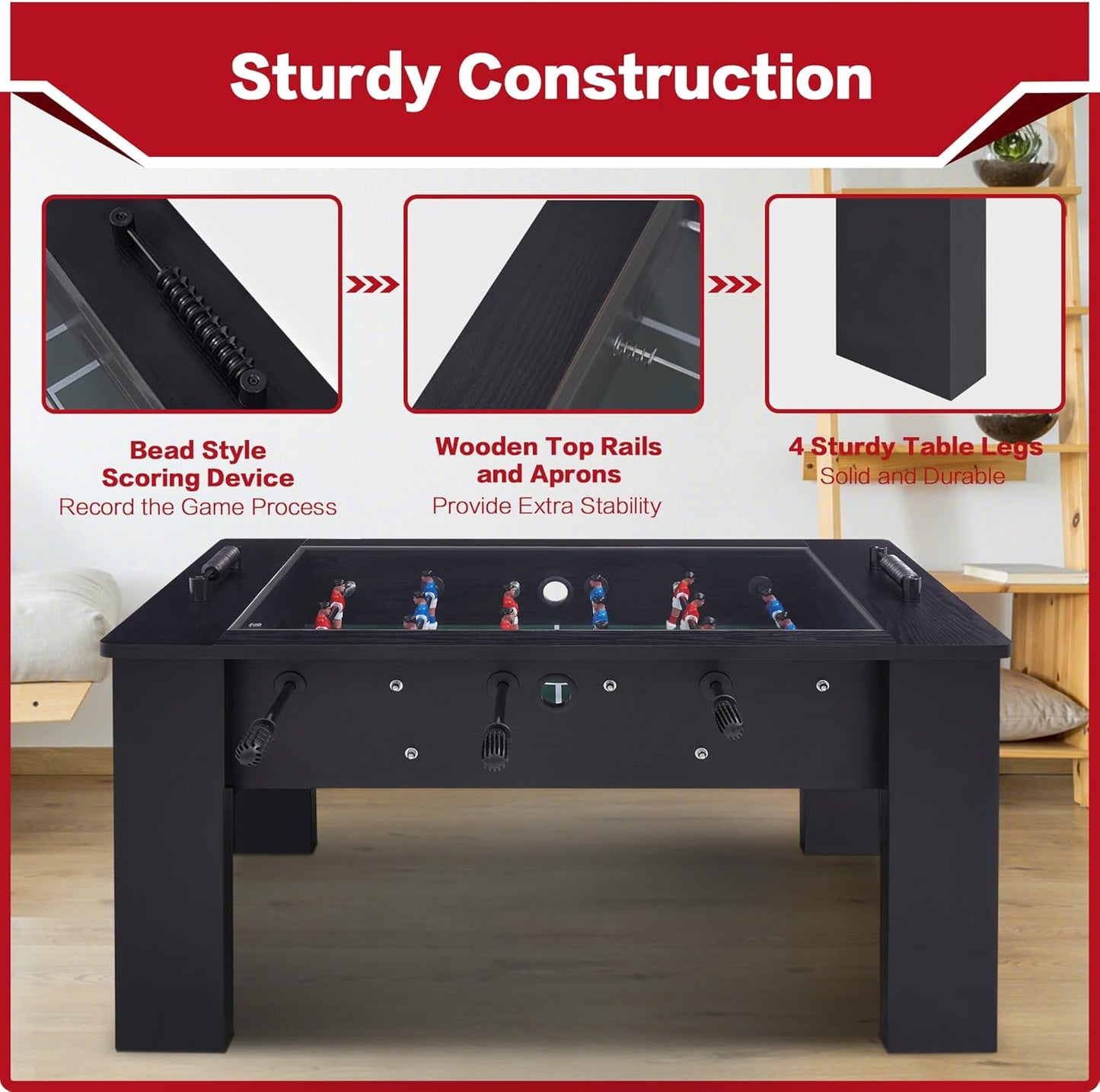 Foosball Coffee Table, 42" Soccer Game Table with Tempered Glass, Modern Game Table with 2 Balls for Adults, Kids, Home, Indoor Family Living Room