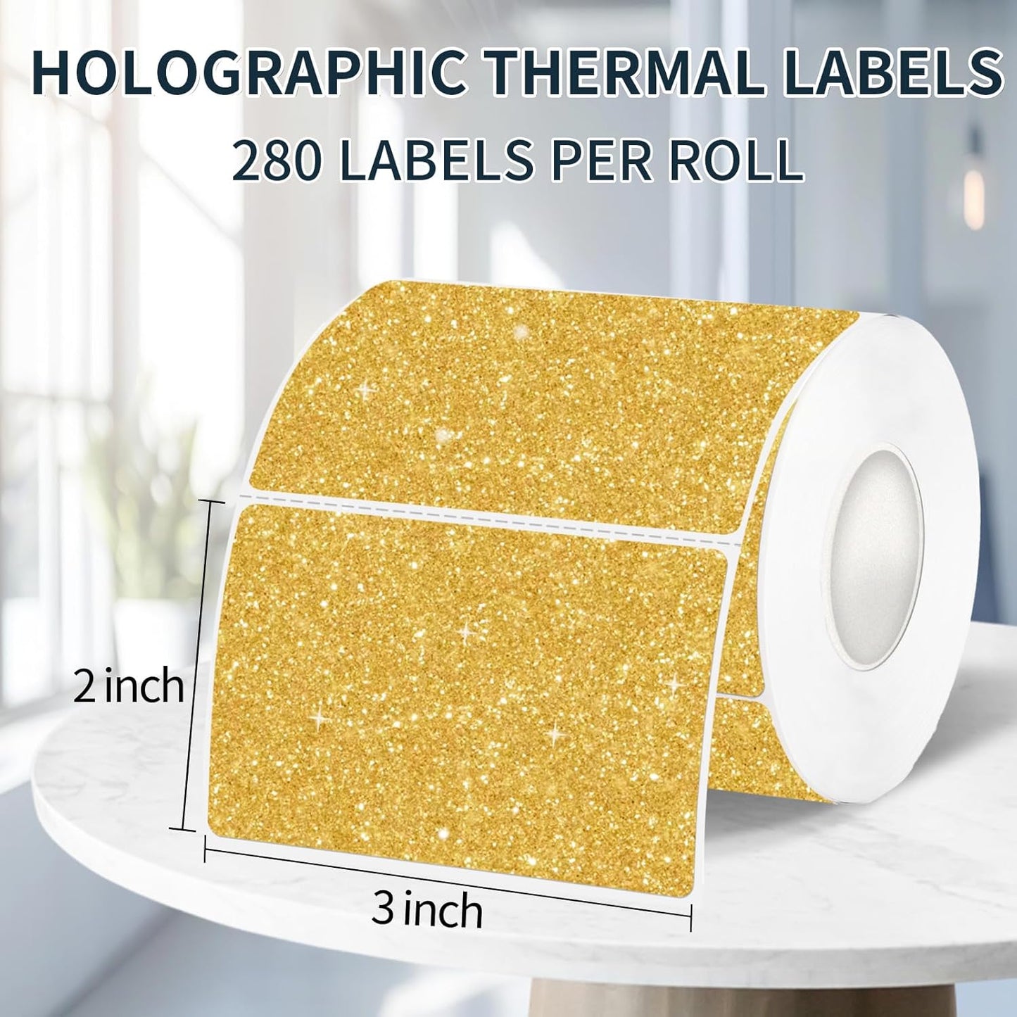 2" x 3" Glitter Gold Thermal Label Stickers,Waterproof Thermal Printer Sticker Labels for Gift Wrapping, Self-Adhesive Name Price Tag DIY Custom Logo Design (280 pcs,Silver)