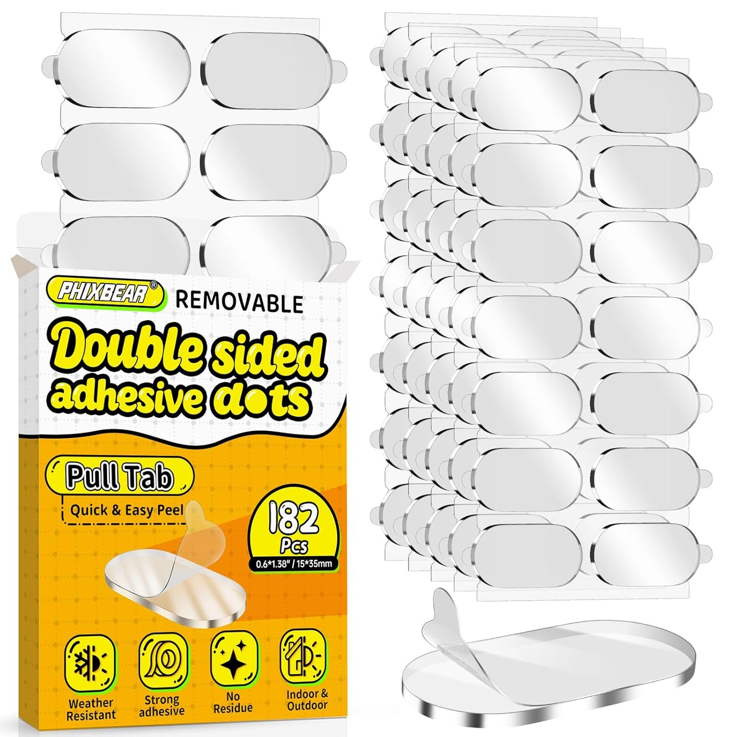 Upgraded Mounting Putty with Pull Tab, Removable Museum Tape Sticky Double Sided Adhesive Dots No Trace for Poster, 182 Pcs 0.6" x 1.38"