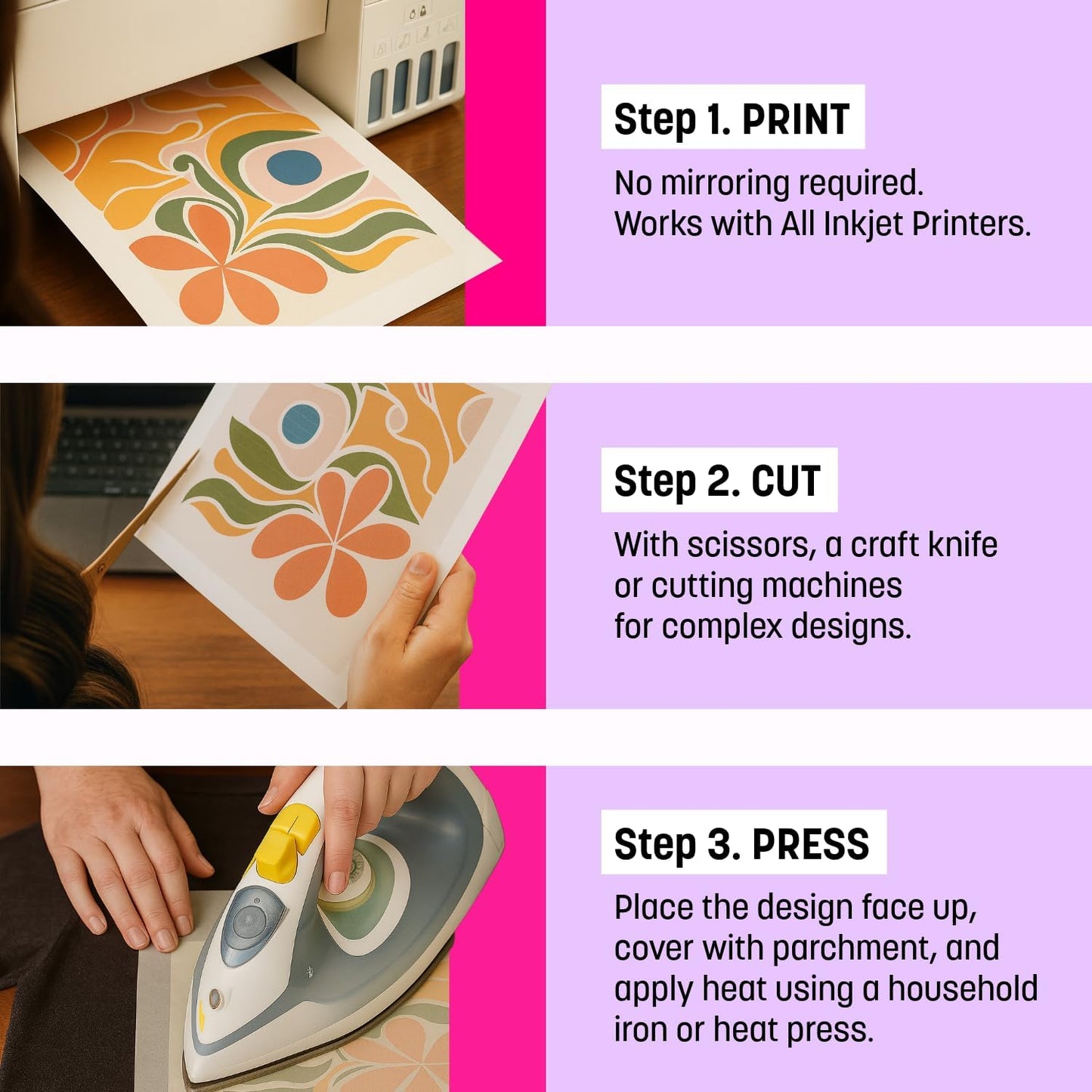 MINSEO Jet Flex Premium Opaque Heat Transfer Paper for Dark Fabric (5 Sheets 8.5x11") Printable Iron-on Transfer Vinyl for Inkjet Printer (Made in Korea)