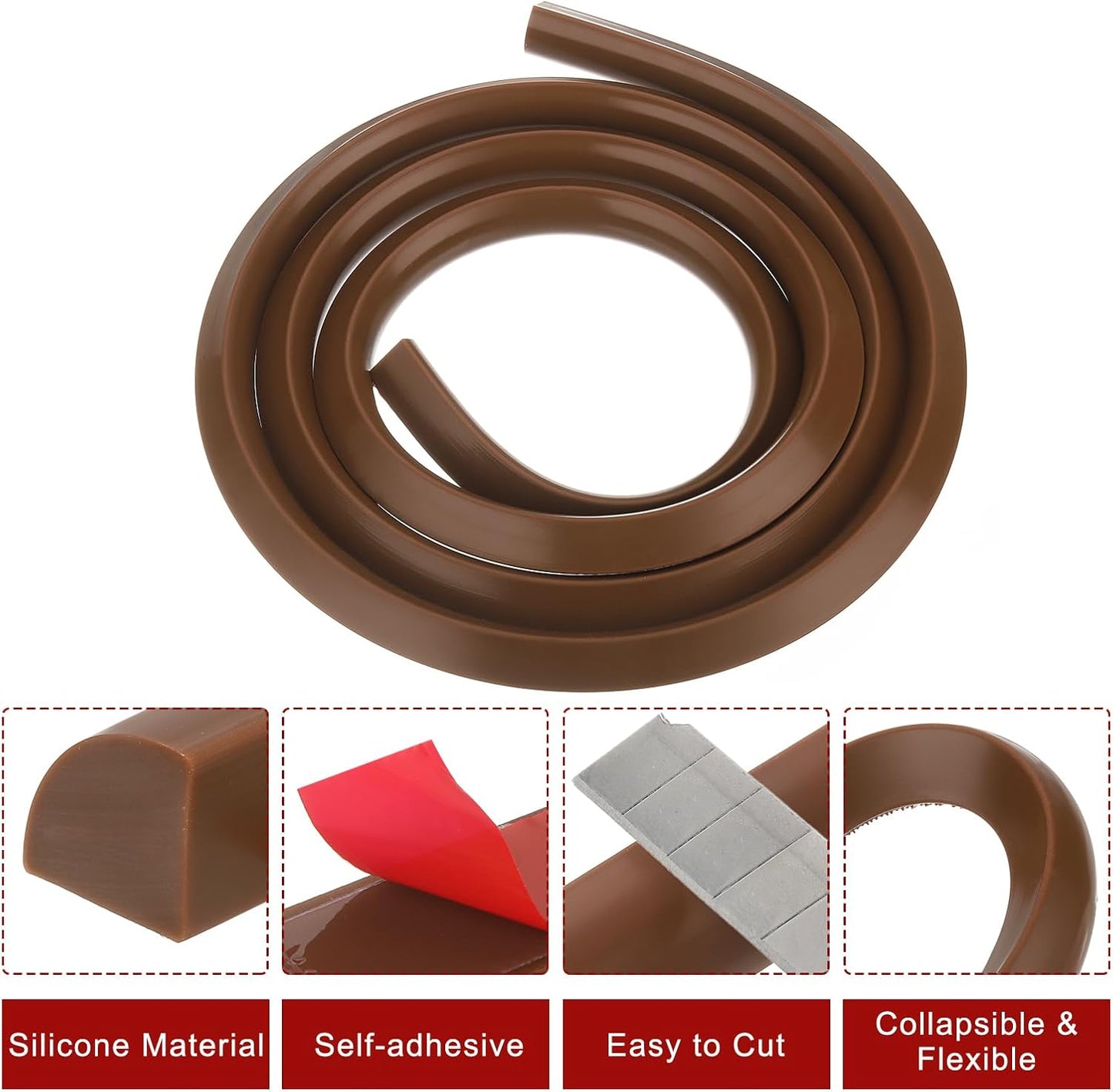 uxcell Flexible Molding Trim, 79 Inch Flexible Quarter Round Molding Silicone Peel and Stick Trim Self Adhesive Shower Water Barrier for Corner Decor Bathroom Kitchen, Brown