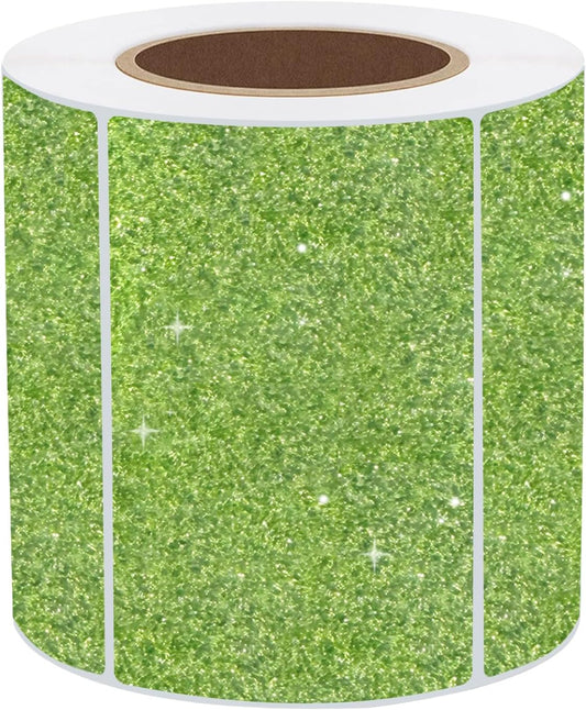 3x2 Inch Holographic Thermal Labels, Glitter Green Thermal Sticker Labels, Waterproof Thermal Printer Stickers for Price, Barcode, Name, Custom Logo Design, 200 Pcs/Roll