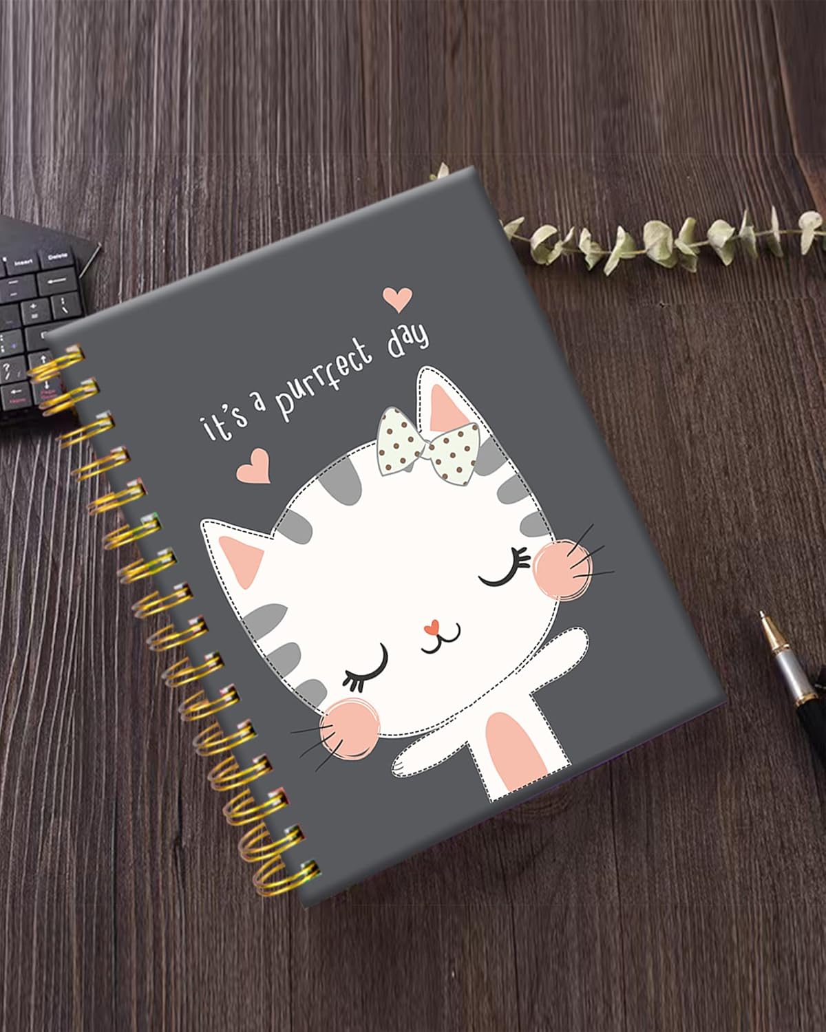 iampanda Spiral Journal Notebook,Strong Twin-Wire Binding with Premium Paper for Girl Women,60 Sheets A5 College Ruled Notebook/Journal,Perfect for School Office Home Gifts,Cute Cat
