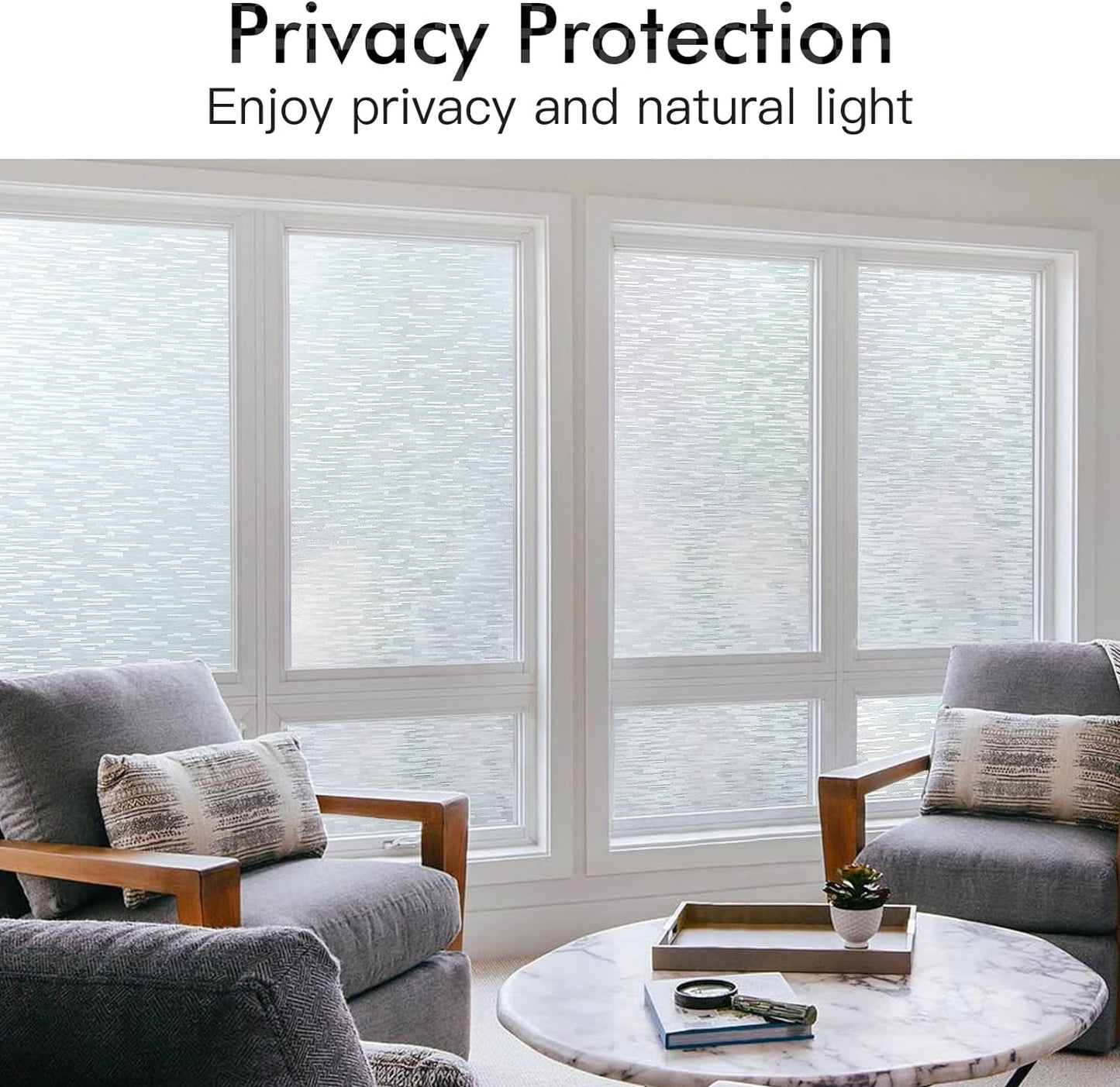 Haton Window Privacy Film, Frosted Glass Static Cling Sun Heat Blocking Window Clings, Frosting Opaque Coverings, Vinyl Removable Stickers Tint for Home Door Office, Non Adhesive 11.8" x 118.1"