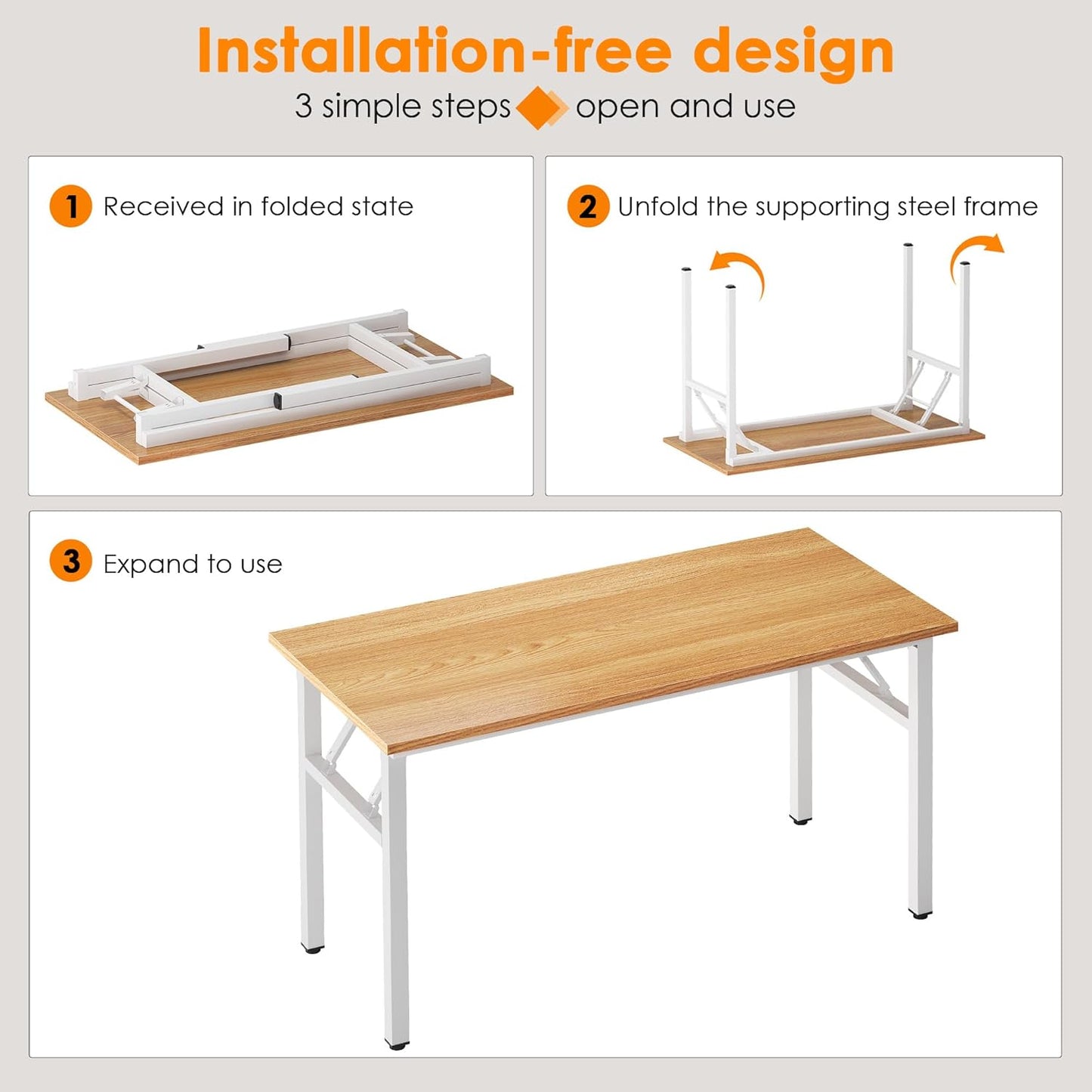 Need 47 inches Computer Desk Office Desk Folding Table with BIFMA Certification Computer Table Workstation,Teak White AC5BW-120