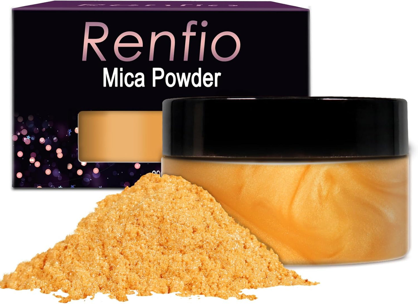 Renfio 100g Mica Powder Pigment Natural Fine Powdered Pigments Pearl Shimmer Epoxy Resin Dye for Painting Soap Making Slime Bath Bombs 3.5 Oz - Gold