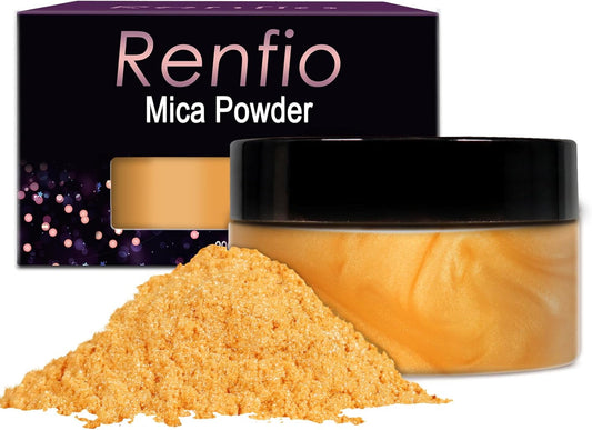 Renfio 100g Mica Powder Pigment Natural Fine Powdered Pigments Pearl Shimmer Epoxy Resin Dye for Painting Soap Making Slime Bath Bombs 3.5 Oz - Gold