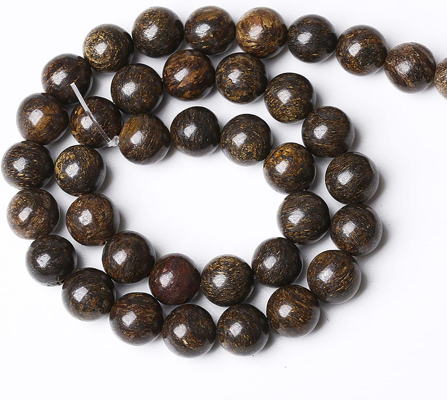 74pcs 10mm Natural Stone Beads Brown Bronzite Gemstone Round Loose Beads for Jewelry Making DIY Bracelet Necklace 32" 2 Strands