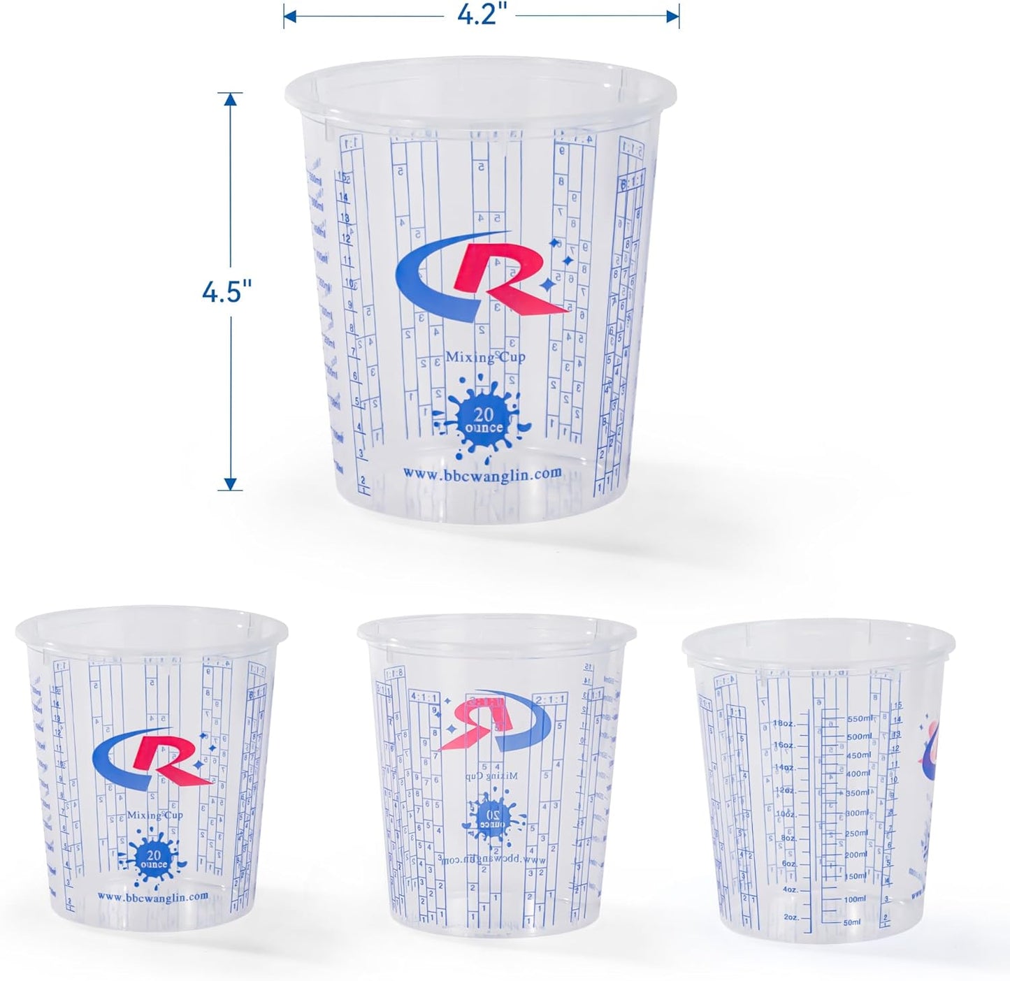 Paint Mixing Cup 20 Ounce, Accurate Measurements in Ratios and OZ. and ML, 36PCS Plastic Graduated Measuring Cups with 12PCS Lids for Paint, Resin, Epoxy, Acrylic, Pigments, Art