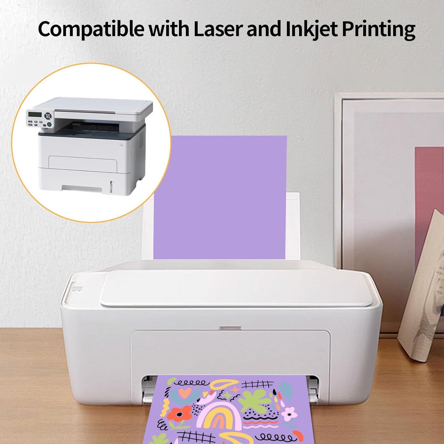 Printable Sticker Paper, 20 Sheets Purple Printable Sticker Paper, Laser/Inkjet Printing- Matte Purple, Letter Size (8.5" x 11")