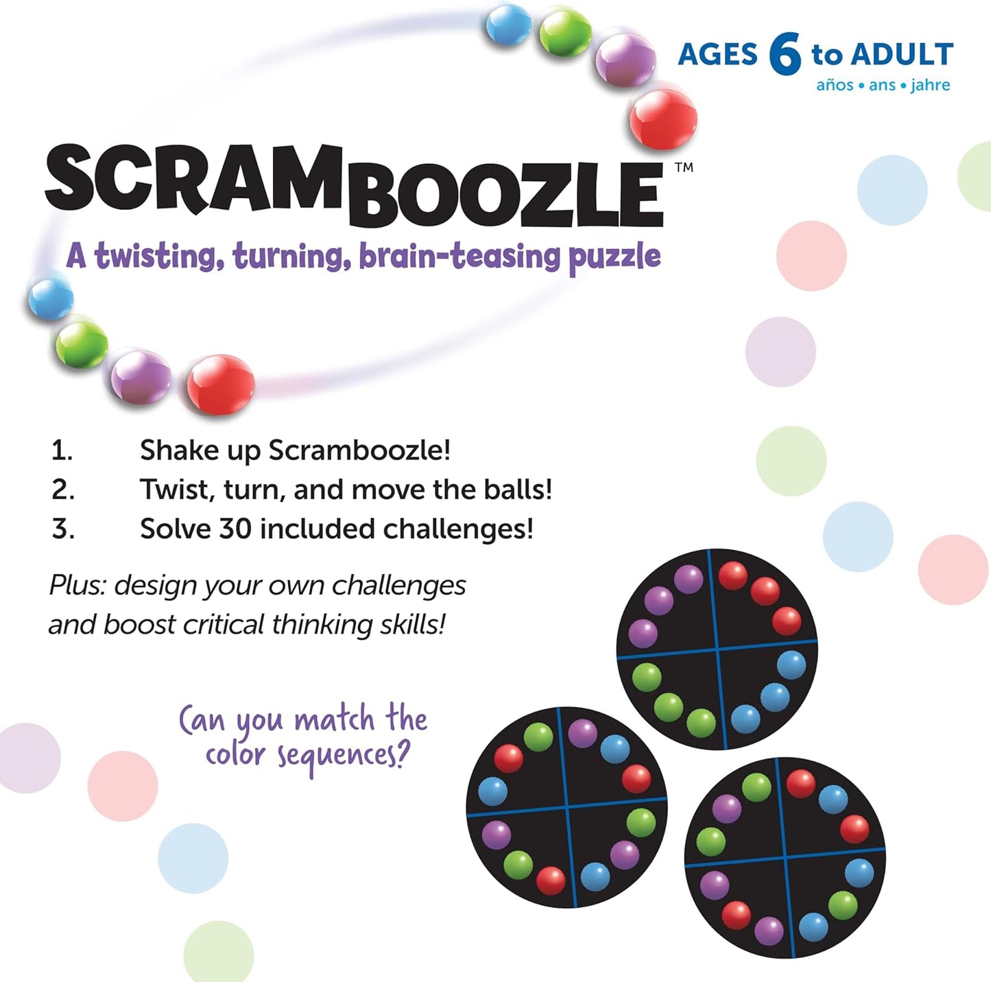Learning Resources Scramboozle Puzzle Ball - 3D Brain Teasers and Puzzle Games for Kids and Adults, Puzzle Sort Ball Game, Fidget Toys, Travel Games for Ages 6+