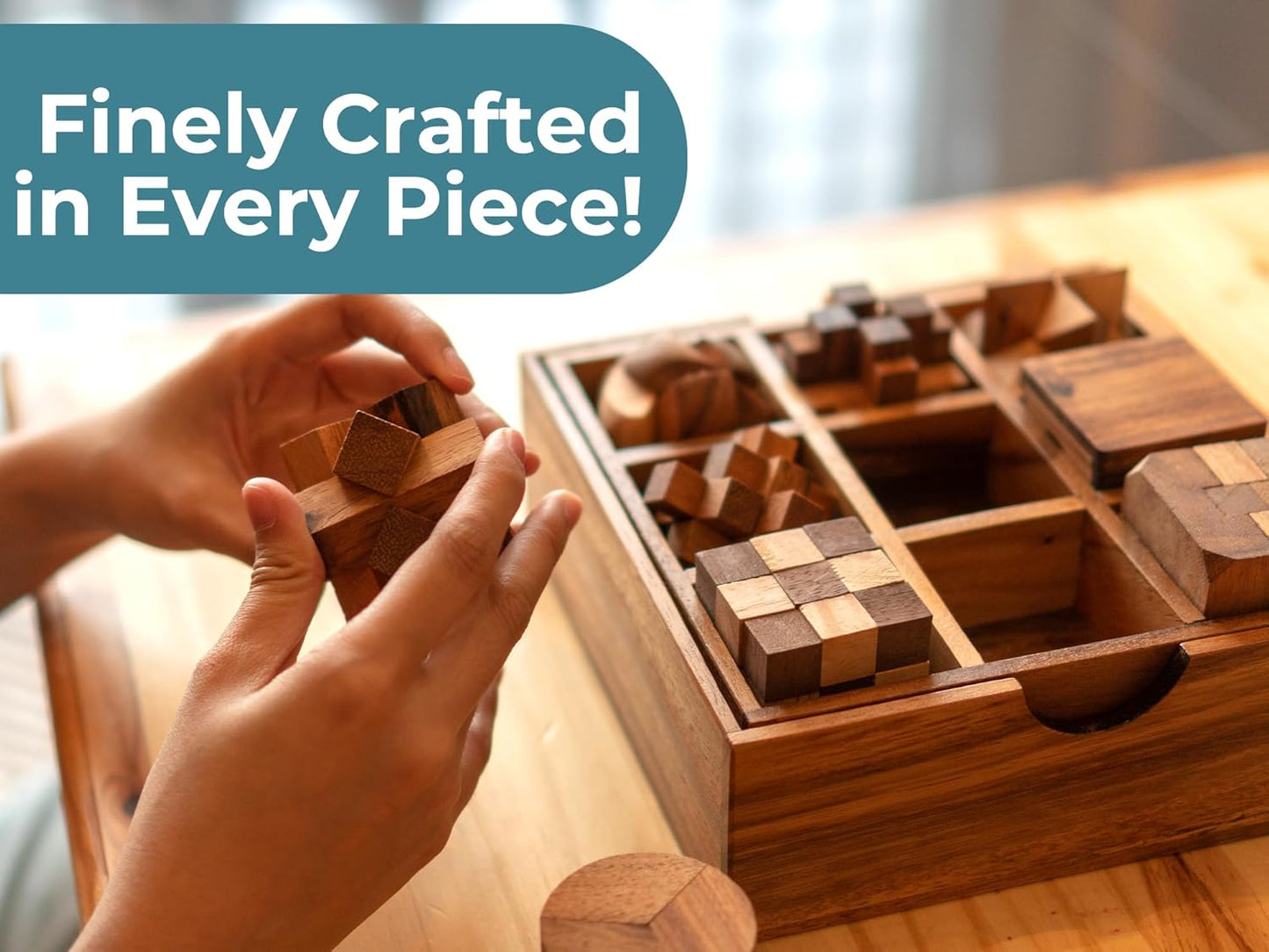 BSIRI 9 in 1 Wooden Brain Teaser Puzzles for Adults Teens and Kids Box Set for All Ages Wood Hard Level 10 Impossible Mind Wood Brain Teaser Games 3D Hand Puzzle Sets for Decoration and Mini Toys