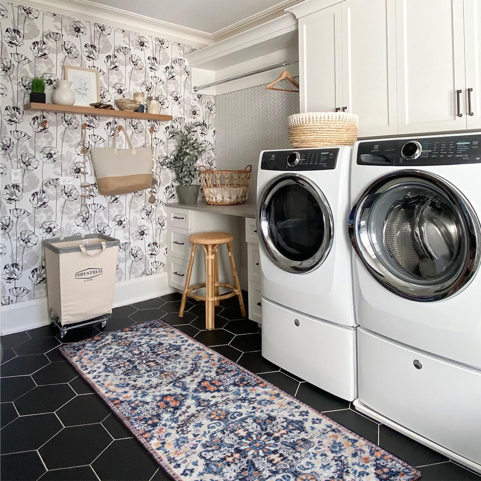 Lahome Runner Rugs for Hallway 2'8"x8', Kitchen Runner Rugs Non Skid Washable, Bohemian Non Shedding Low Pile Printed Indoor Throw Carpet Runners for Entryway Bathroom Laundry, Blue Purple/Multi