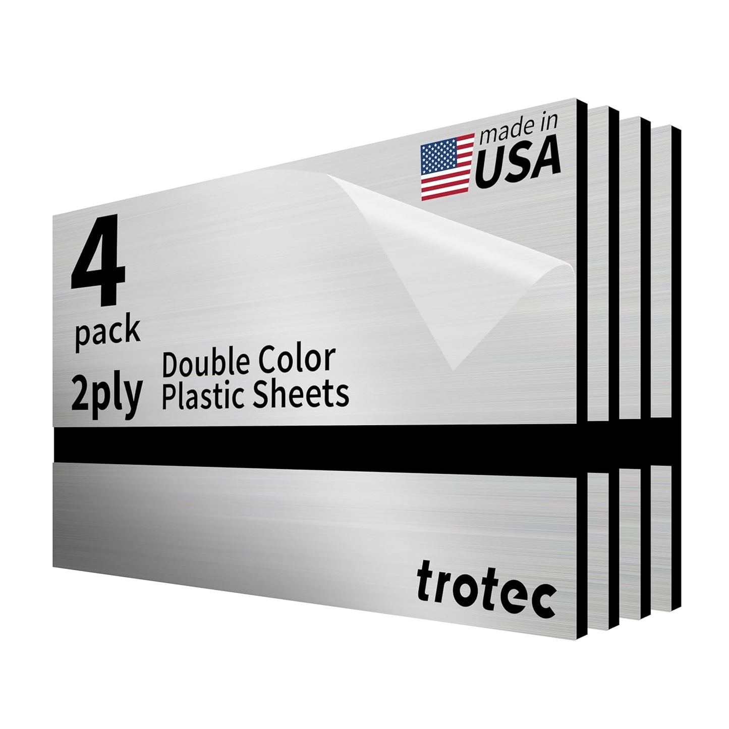 Trotec | Metallic Looking Acrylic Sheet | 12"x24"x1/8", 4 Pcs | Brushed Silver/Black | Metallic Finish - Scratch Resistant for Laser Engraving & Cutting,Printing,Glowforge,Name Plate | USA Made