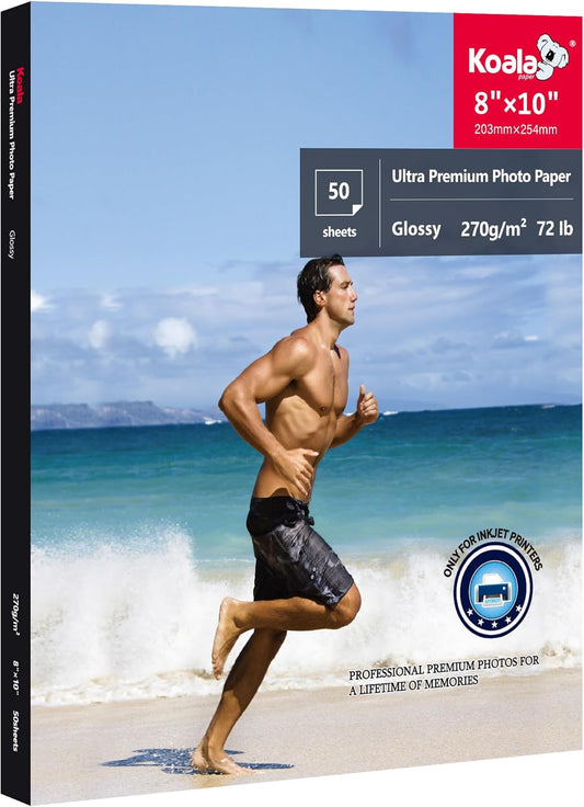 Koala Ultra Premium Photo Paper 8 x 10 In Glossy Photo Printer Paper for Inkjet Printer Water Resistant 50 Sheets 72lb