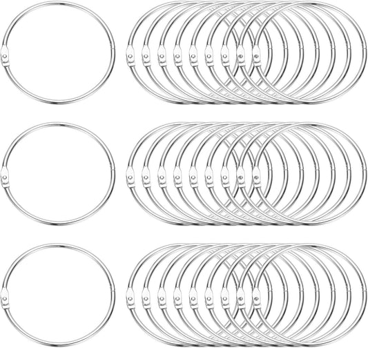 PATIKIL 3.1" x 3.5" Loose Leaf Binder Rings, 30 Pcs Metal Book Rings Nickel Keychain Ring for Paper Index Cards Flash Card Notebook Rings Office Home Book Binder, Silver Tone