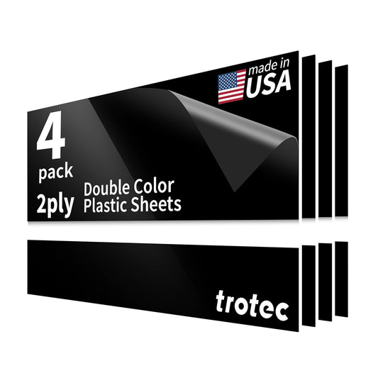 Trotec TroLase | 12"x24"x1/16", 4 Pcs | Gloss Black/White | 2 Ply | Modified Acrylic | Laser Engraving Double Color Plastic Sheet | Engraving Blanks for Laser, Saw, Guillotine | Made in USA