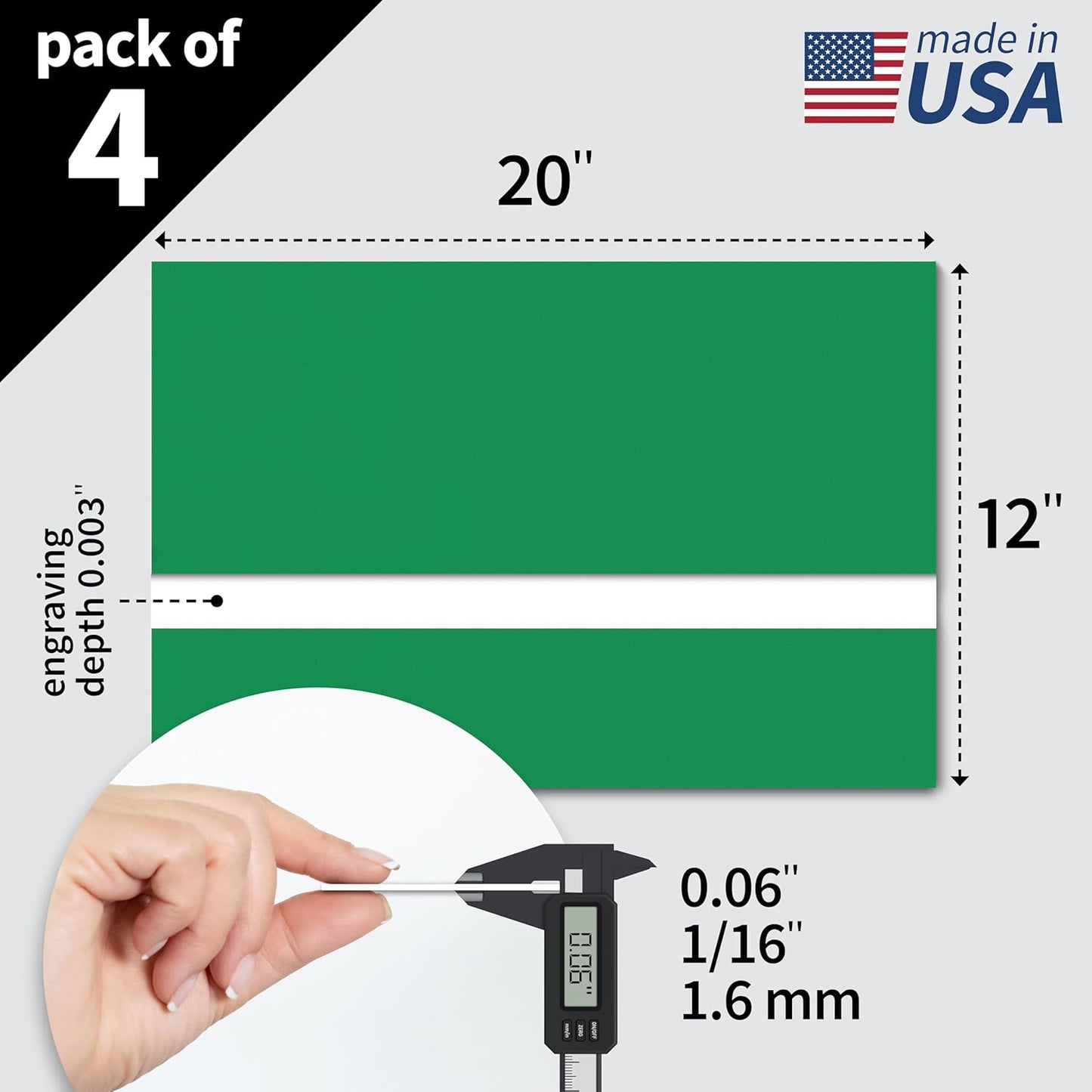 Trotec TroLase | 12"x20"x1/16", 4 Pcs | Bright Green/White | 2 Ply | Modified Acrylic | Laser Engraving Double Color Plastic Sheet | Engraving Blanks for Laser, Saw, Guillotine | Made in USA