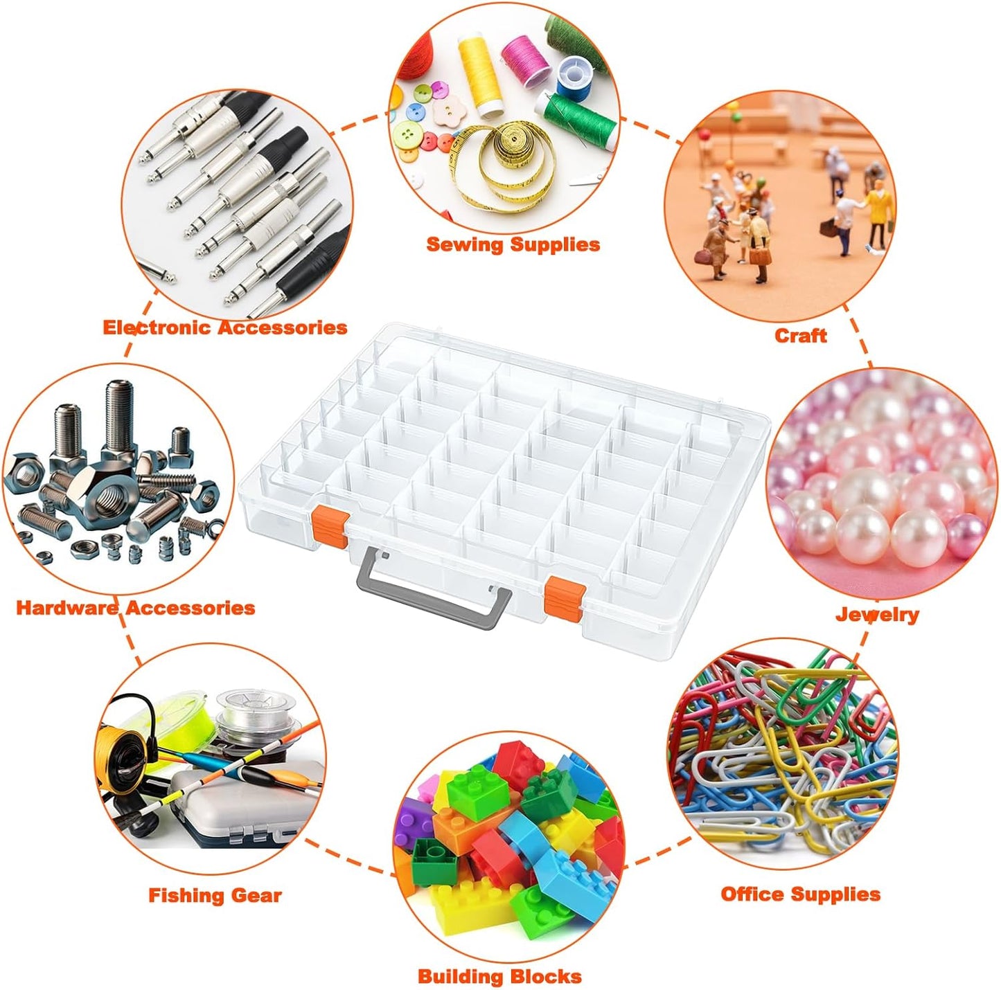 Bluedale 48 Grids Large Plastic Organizer Box with Adjustable Dividers, Beads Storage Containers Compartment Tackle Box Case for Crafts Hobby Small Parts Fishing Seeds Jewelry (Transparent)