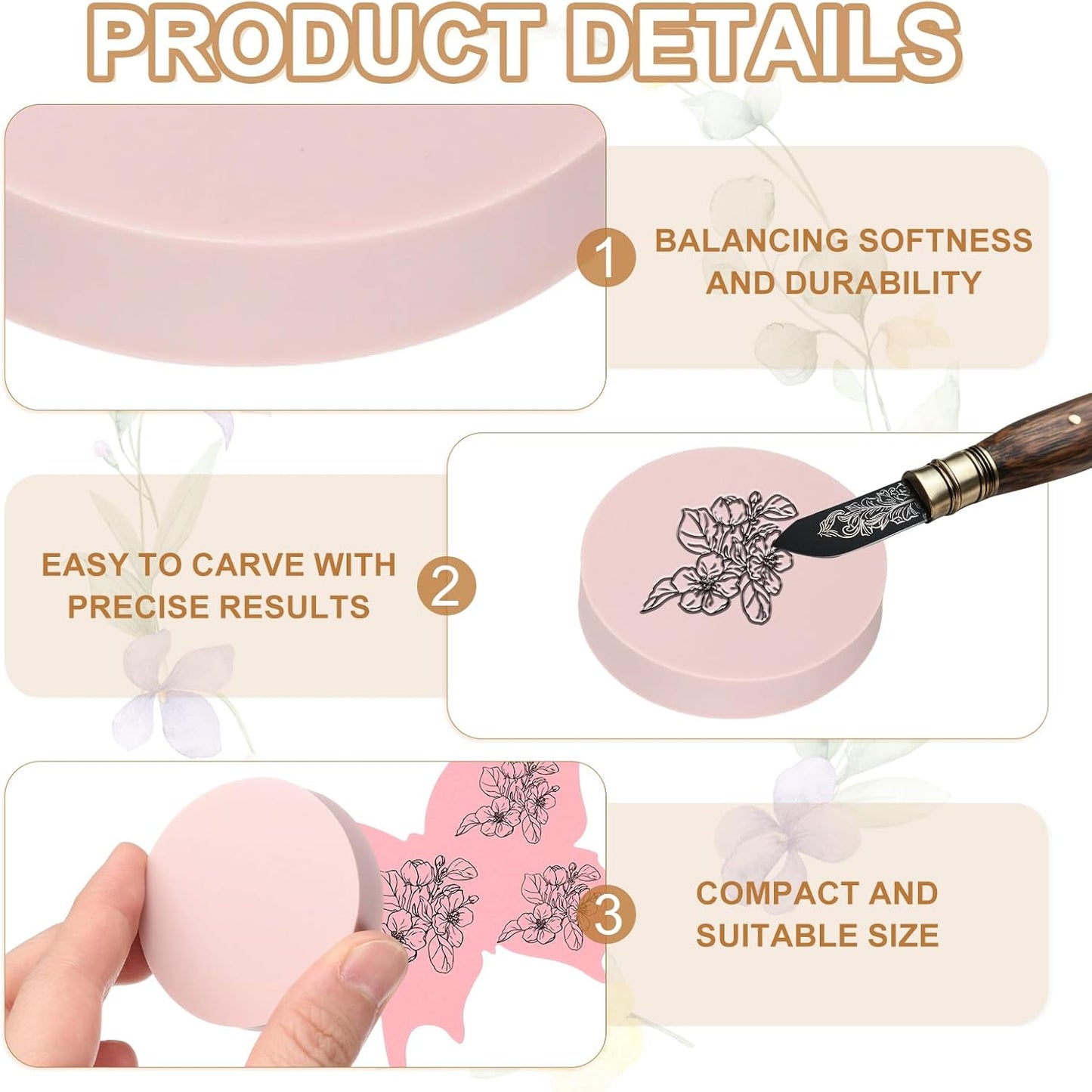 PATIKIL 4Pcs 2" Rubber Carving Blocks, Soft Linoleum Art Carving Block Round Crafts Stamp Making for Printmaking Stamps Carving Supplies, Pink