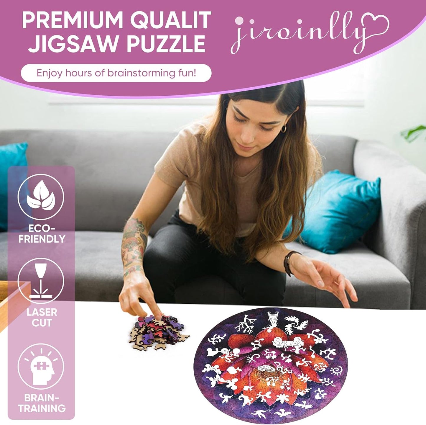 Flower Wooden Puzzle for Adults, Mandala Jigsaw Puzzles 200 Piece, Unique Shapes Family Reunion Puzzle for Adults and Kids, Beautiful Package, Best Gift for Family Friends Medium 11.2x11.2in