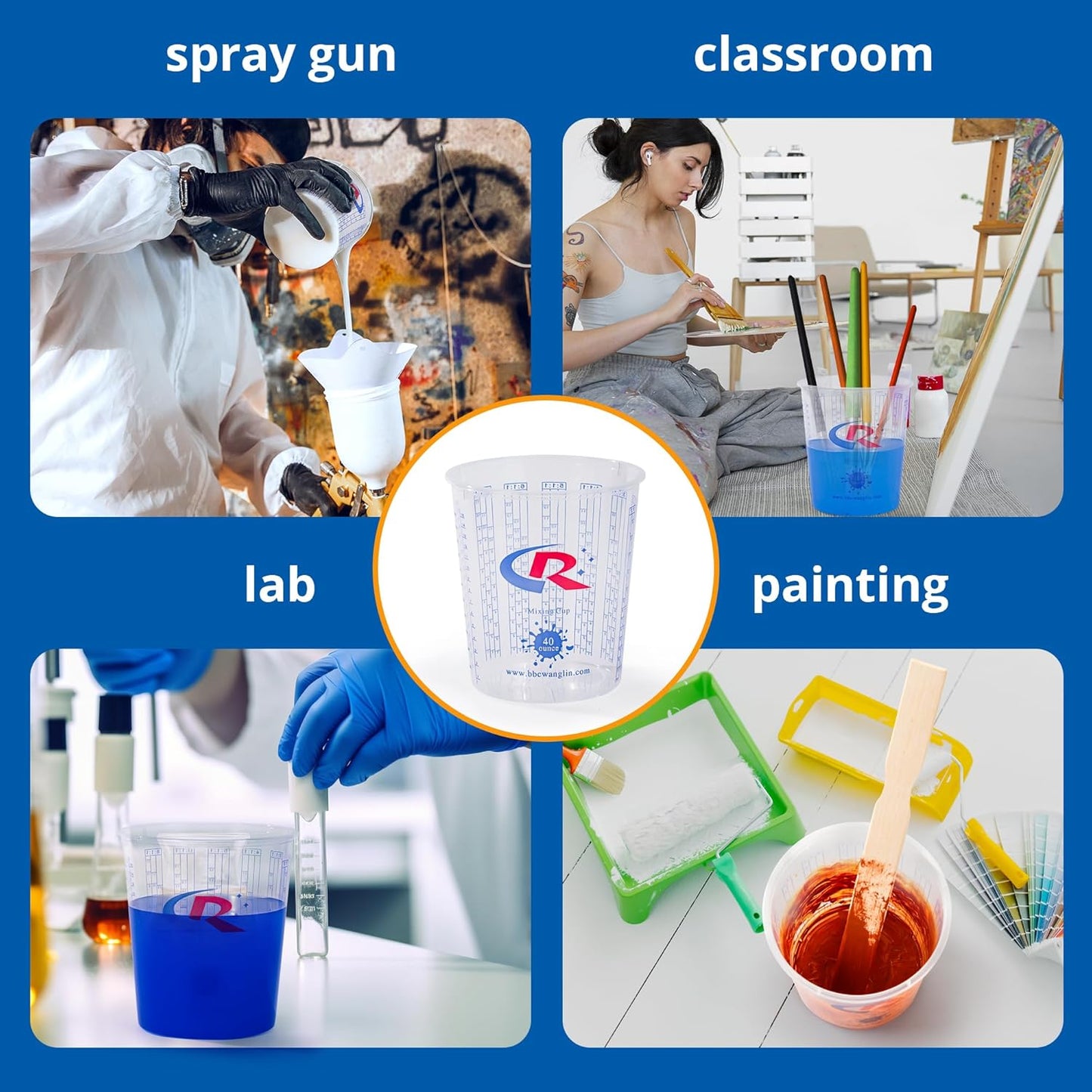 Paint Mixing Cup 40 Ounce, Accurate Measurements in Ratios and OZ. and ML, 12PCS Plastic Graduated Measuring Cups for Paint, Resin, Epoxy, Acrylic, Pigments, Art
