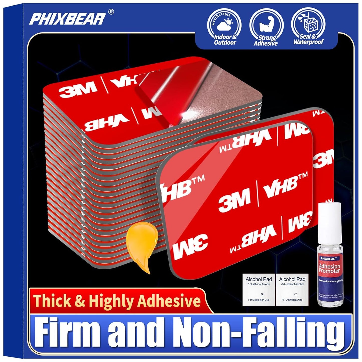 Double Sided Sticky Pads,Made of 3M VHB,Strong Adhesive Tape Squares Heavy Duty Waterproof Heat Resistant, Extreme Mounting Foam Tape,Car Home Outdoor Use, 24 Pcs 1.57x1.97 Inch