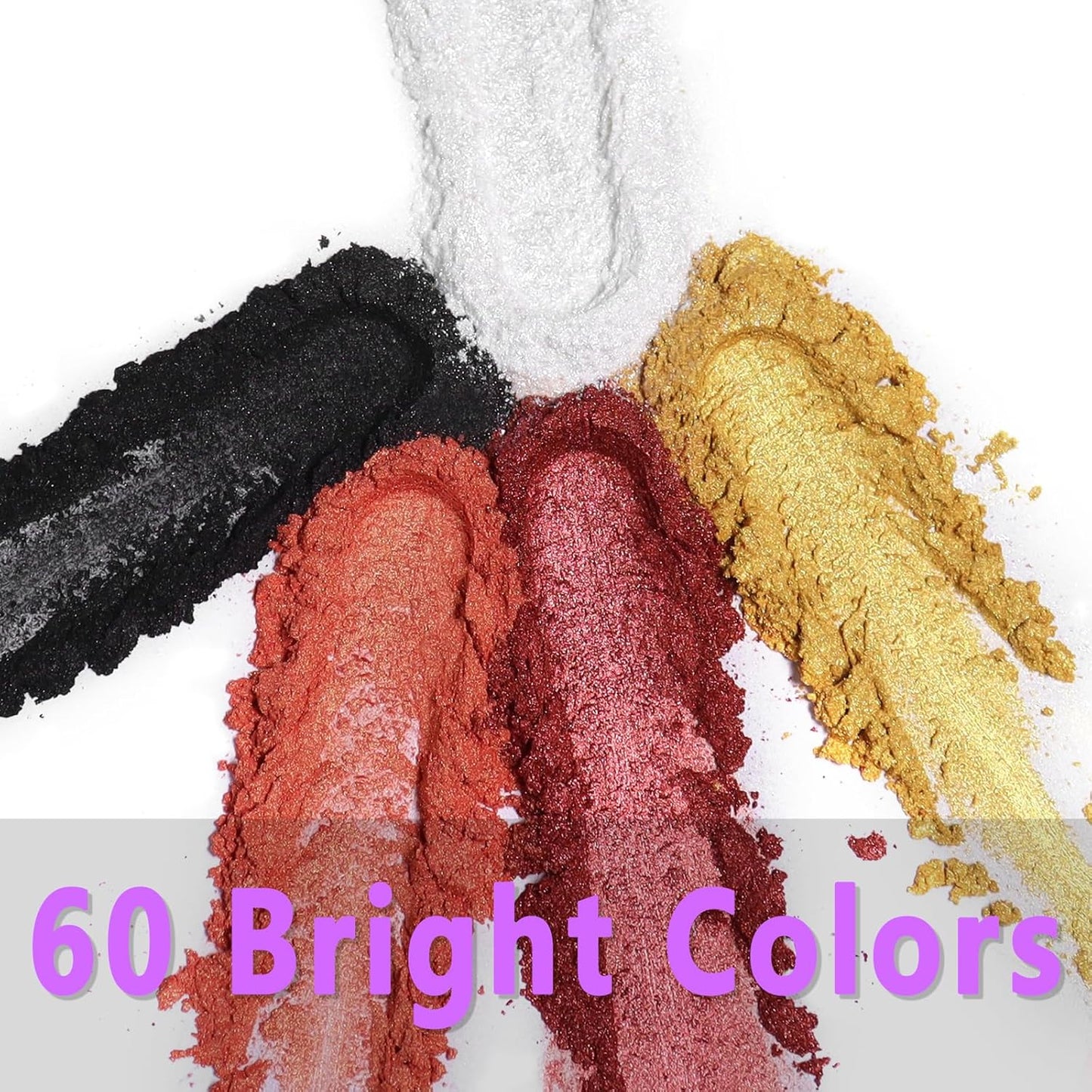 Renfio Mica Powder, 60 Colors Mica Powder for Resin Natural Epoxy Resin Color Pigment Powder Dye 0.25oz/7g Bottles Shimmer Pearl Pigments for Soap Making, Candle Making, Epoxy Crafts, Slime, Nail Art