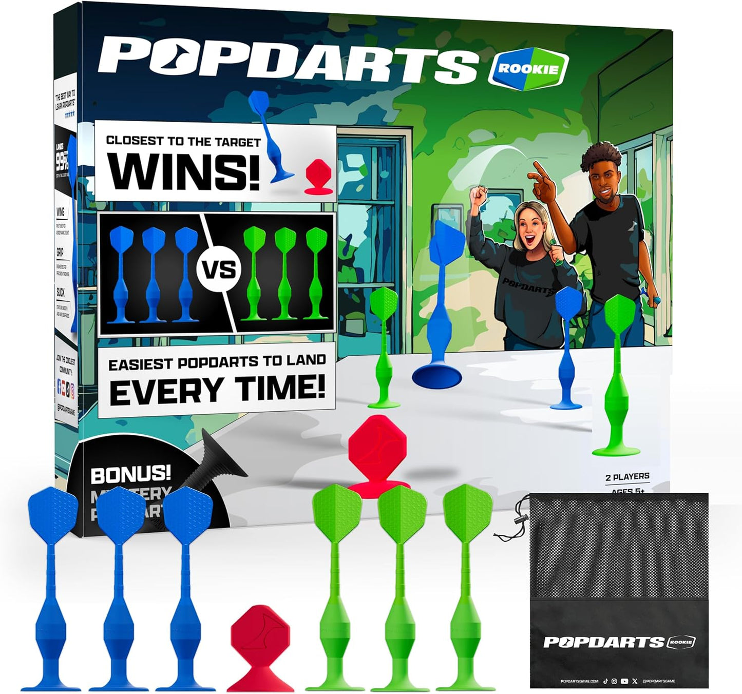Popdarts Game Rookie Pack – Beginner-Friendly Suction Cup Dart Game for Kids, Families, and New Players | Indoor & Outdoor Target Toss Game | Fast Setup, Durable, Simple Rules, and Fun for All Ages!