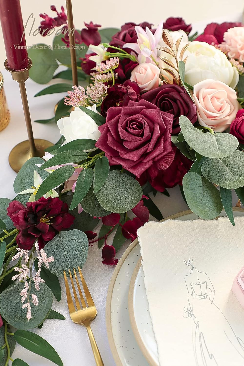 Floroom Artificial Flowers 16pcs 3.5" Real Looking Burgundy Foam Fake Hybrid Tea Roses with Stems for DIY Red Wedding Bouquets Bridal Shower Centerpieces Floral Arrangements Party Tables Decoration