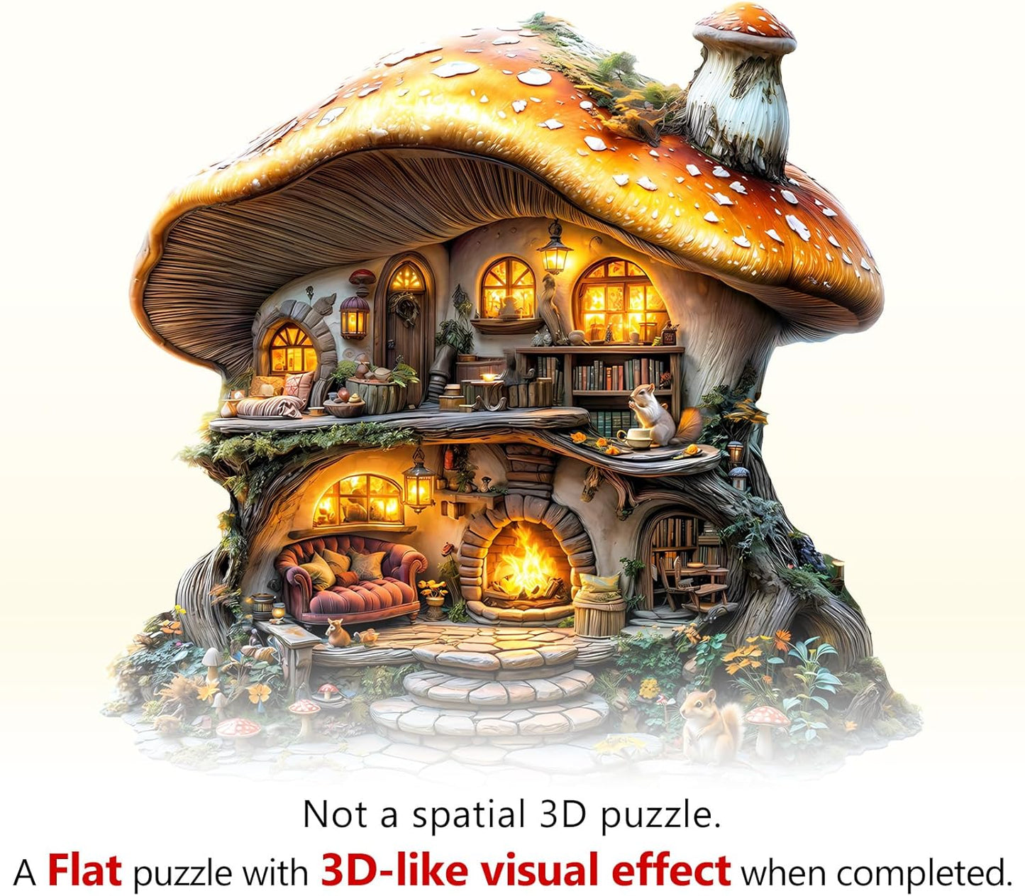 Wooden Puzzles for Adults, Mushroom House Puzzles, Wood Adult Puzzle, Birthday Gifts for Puzzle Lover (L-13.1 * 13.4 in 290pcs)