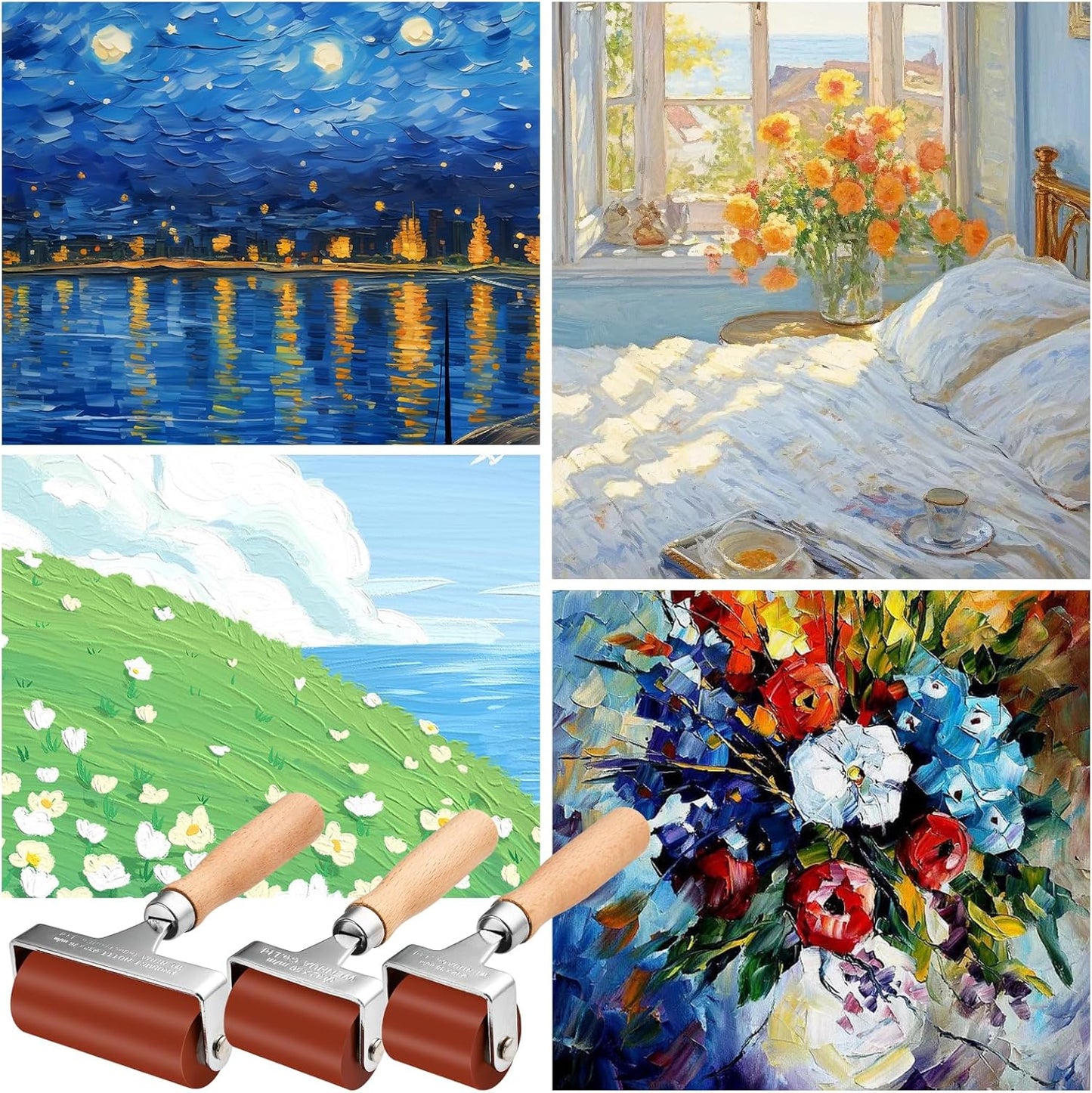 Supkiir 3Pcs Rubber Brayer Roller, Mix Size Rubber Roller Tool for Printmaking, Ink Roller Stamping Brayers with Comfort Grip Construction Tools for Craft Wallpapers Scrapbooks