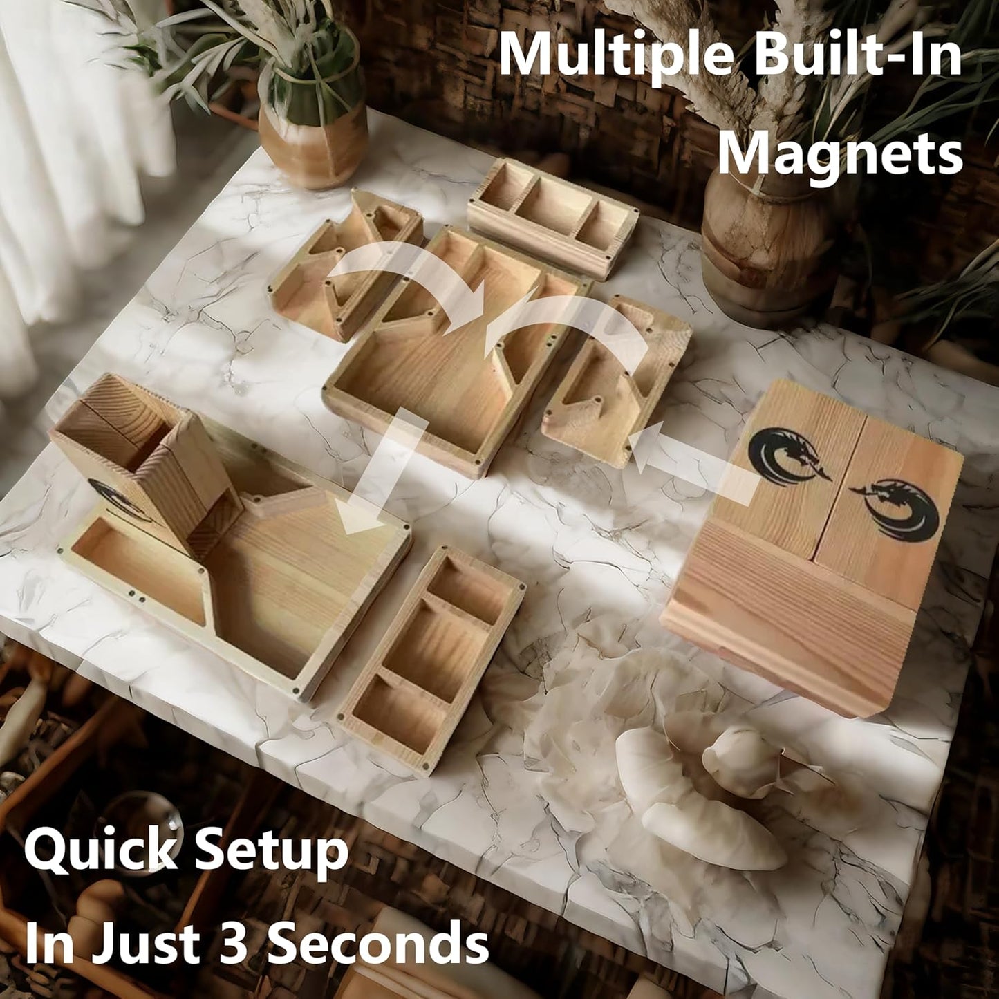 Wooden Dice Tower, DND Dice Roller with Tray, Portable Magnetic Die Roller Castle for Dungeons and Dragons, Board Game, D&D Tabletop Game and RPG Games