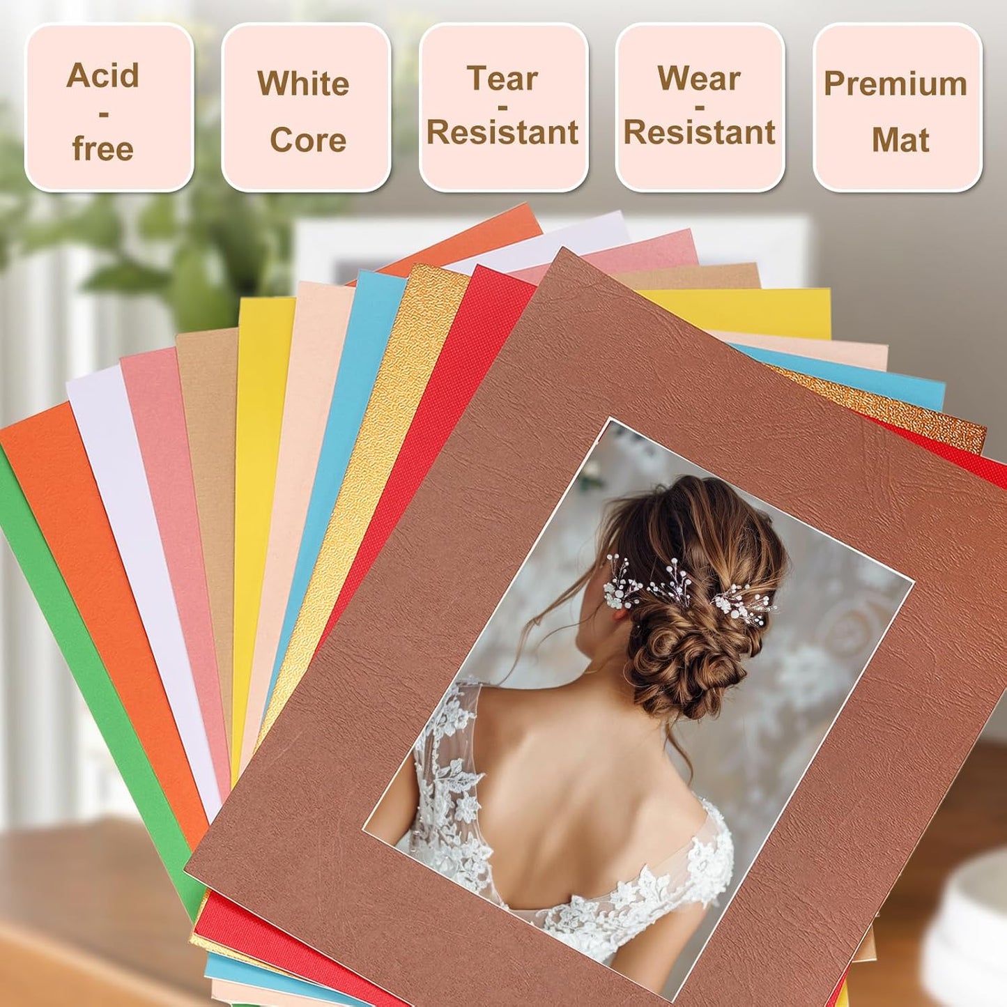 uxcell 10Pcs Picture Mats, 8 x 10 Mat Board Center for 5 x 7 Pictures Acid Free White Core Bevel Cut Frame Mattes for Display Art Measuring, Gold