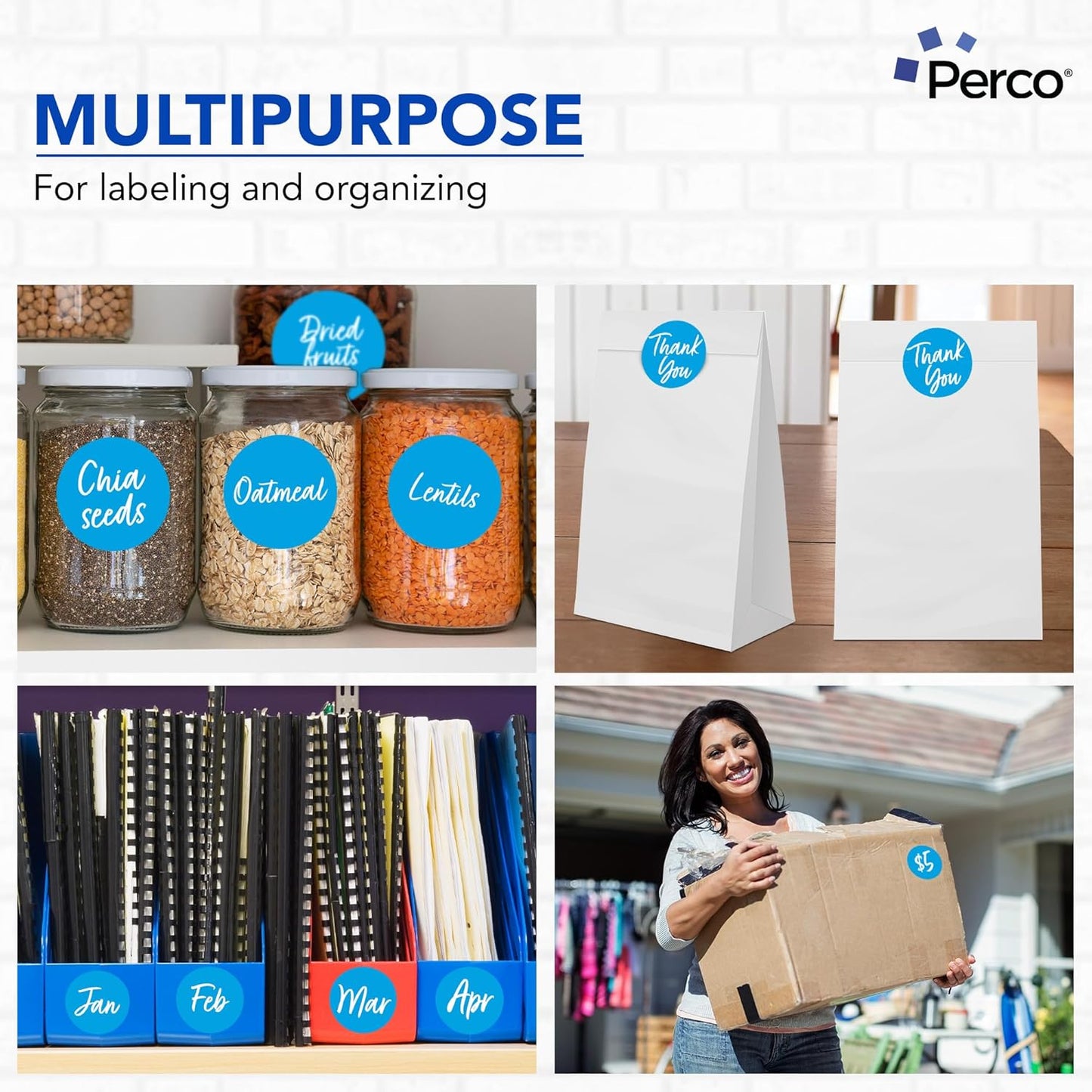 Perco Light Blue 3-Inch Round Circle Dot Sticker Labels with Easy Peel Perforation - 500 Labels per Roll - Strong Adhesion, Vibrant Colors for Organizing, Crafting & More - Made in USA