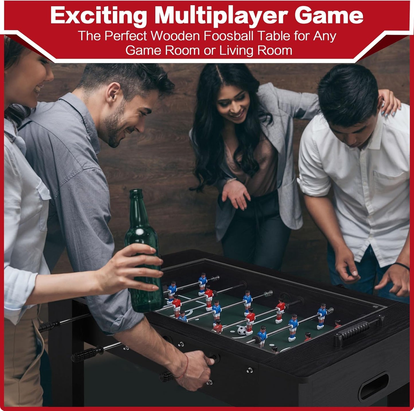 Foosball Coffee Table, 42" Soccer Game Table with Tempered Glass, Modern Game Table with 2 Balls for Adults, Kids, Home, Indoor Family Living Room