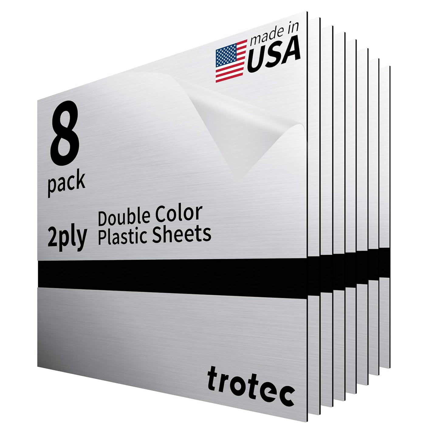 Trotec | Metallic Looking Acrylic Sheet | 12"x12"x1/32, 8 Pcs | Brushed Aluminum/Black | Metallic Finish - Scratch Resistant for Laser Engraving & Cutting,Printing,Glowforge,Name Plate | USA Made