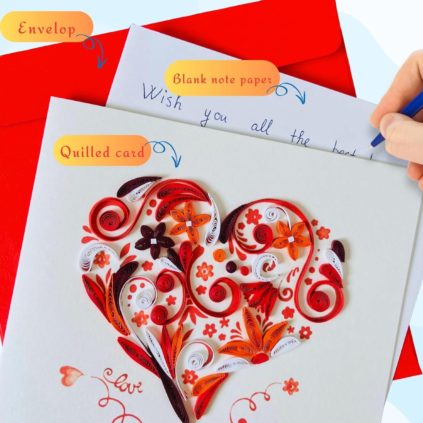 Quilling Cards, handmade card, quilled cards with Handmade Art Quilling birthday card for women, Birthday card, mother... colorful heart design (Heart 5)