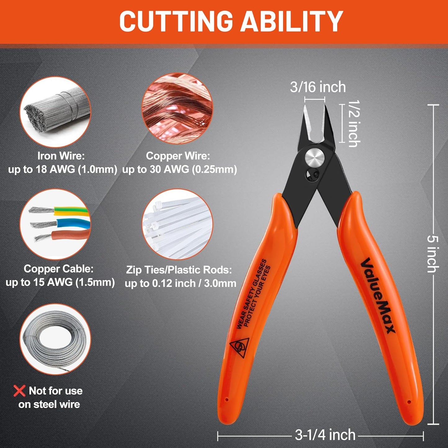 ValueMax Flush Cutters 12 Pack, 5" Micro Precision Side Cutter Pliers Spring-loaded, Small Diagonal Cutters for Jewelry Making, Electronics, Zip Ties, Model Craft