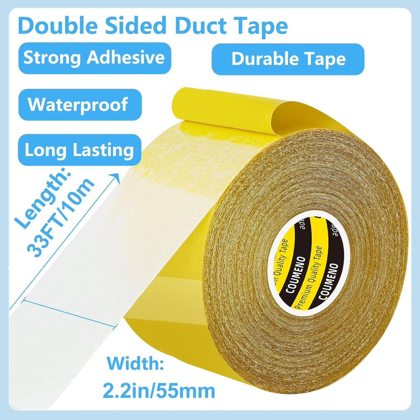 Double Sided Tape Heavy Duty Strong Wall Adhesive with Fiberglass Mesh, Super Sticky Resistente Easy Use Mounting Tape 2.2inX33FT
