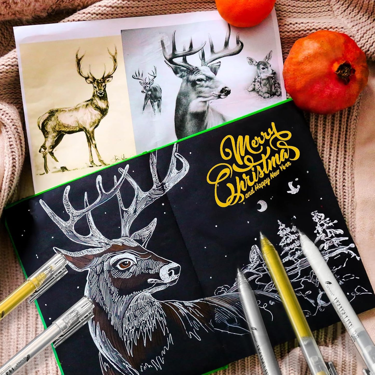 White Gel Pens, 0.8mm Fine Point Gel Ink Pen Set – 3 Pack Opaque Archival Ink for Black Paper Drawing, Sketching, Card Making & Bullet Journaling